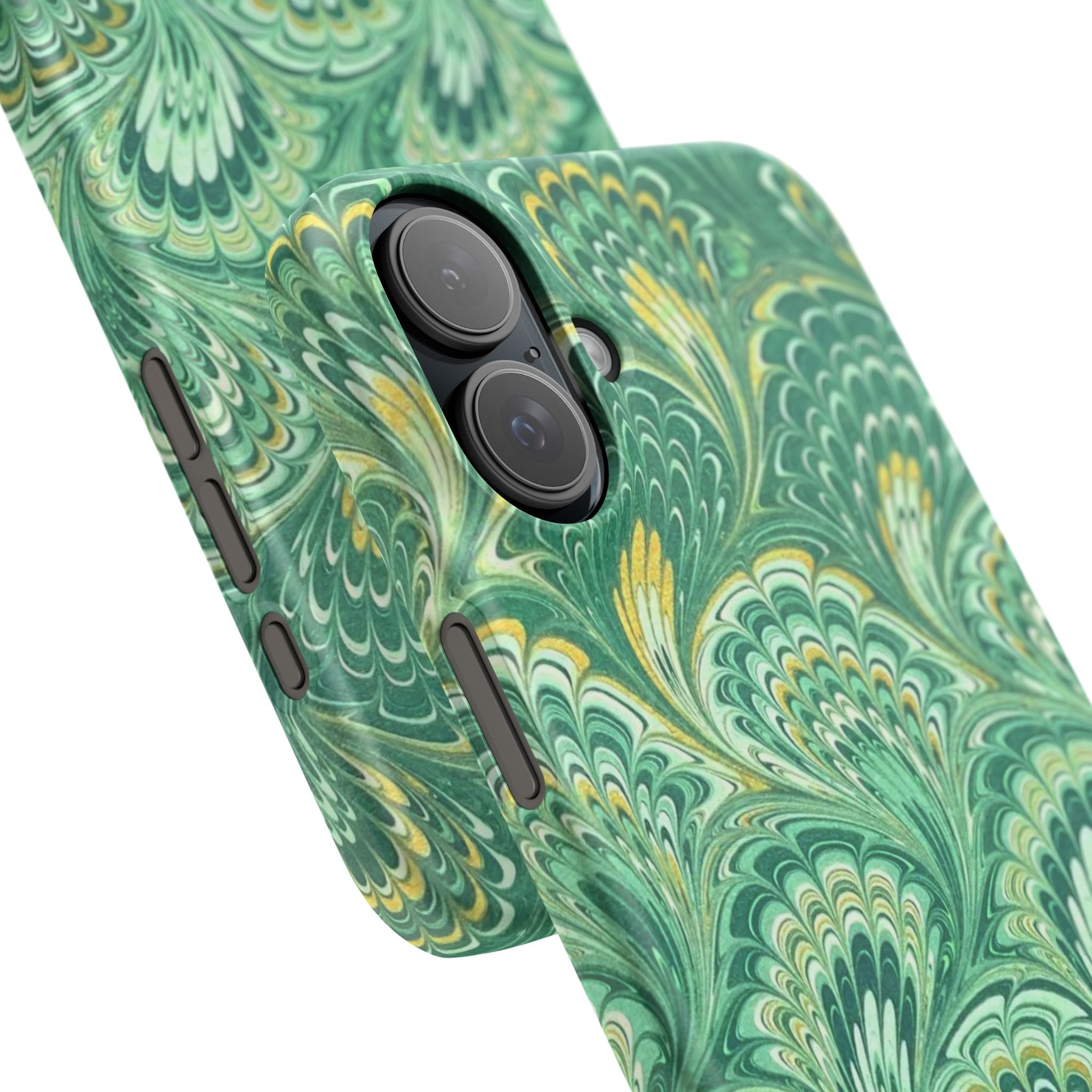 Marbled Feather Green Swirl - Single Layer Slim Phone Case