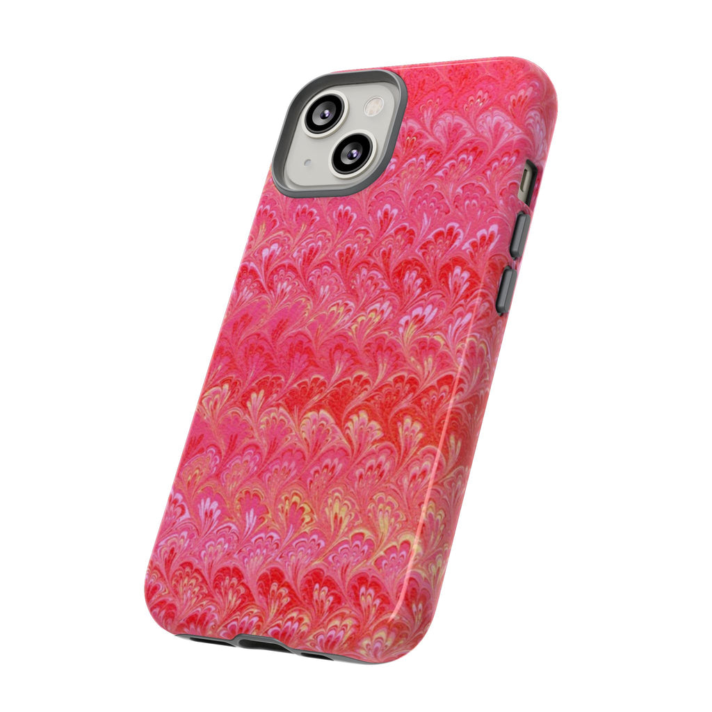 Pink and Gold Marbled Peacock Durable Phone Case - Olive Green and Brown - Matte or Glossy
