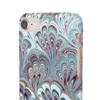 Marbled Feather Blue, White + Burgundy Swirl - Single Layer Slim Phone Case