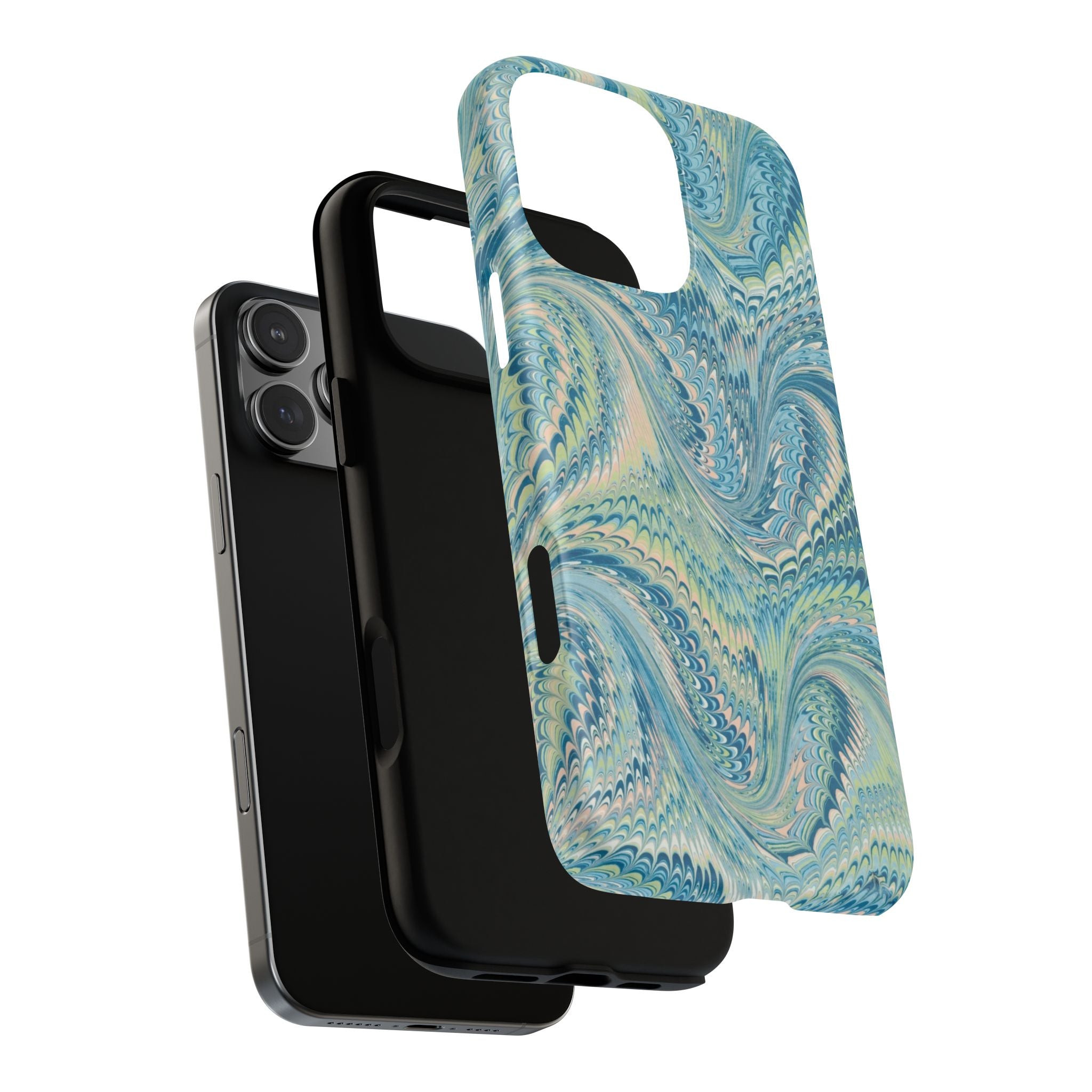 Aqua + Green Marble Phone Case - Impact-Resistant Durable - Dual Cover Design