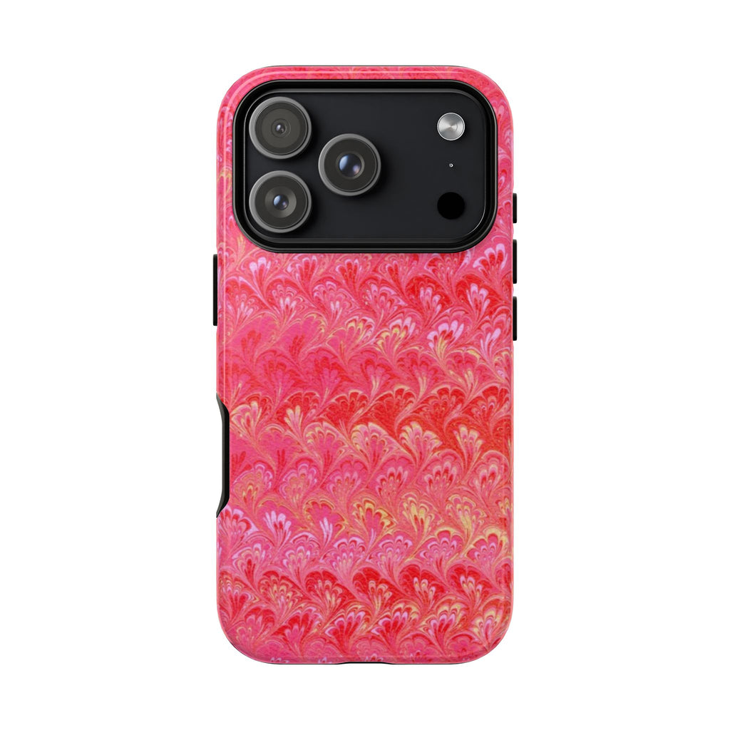 Pink and Gold Marbled Peacock Durable Phone Case - Olive Green and Brown - Matte or Glossy
