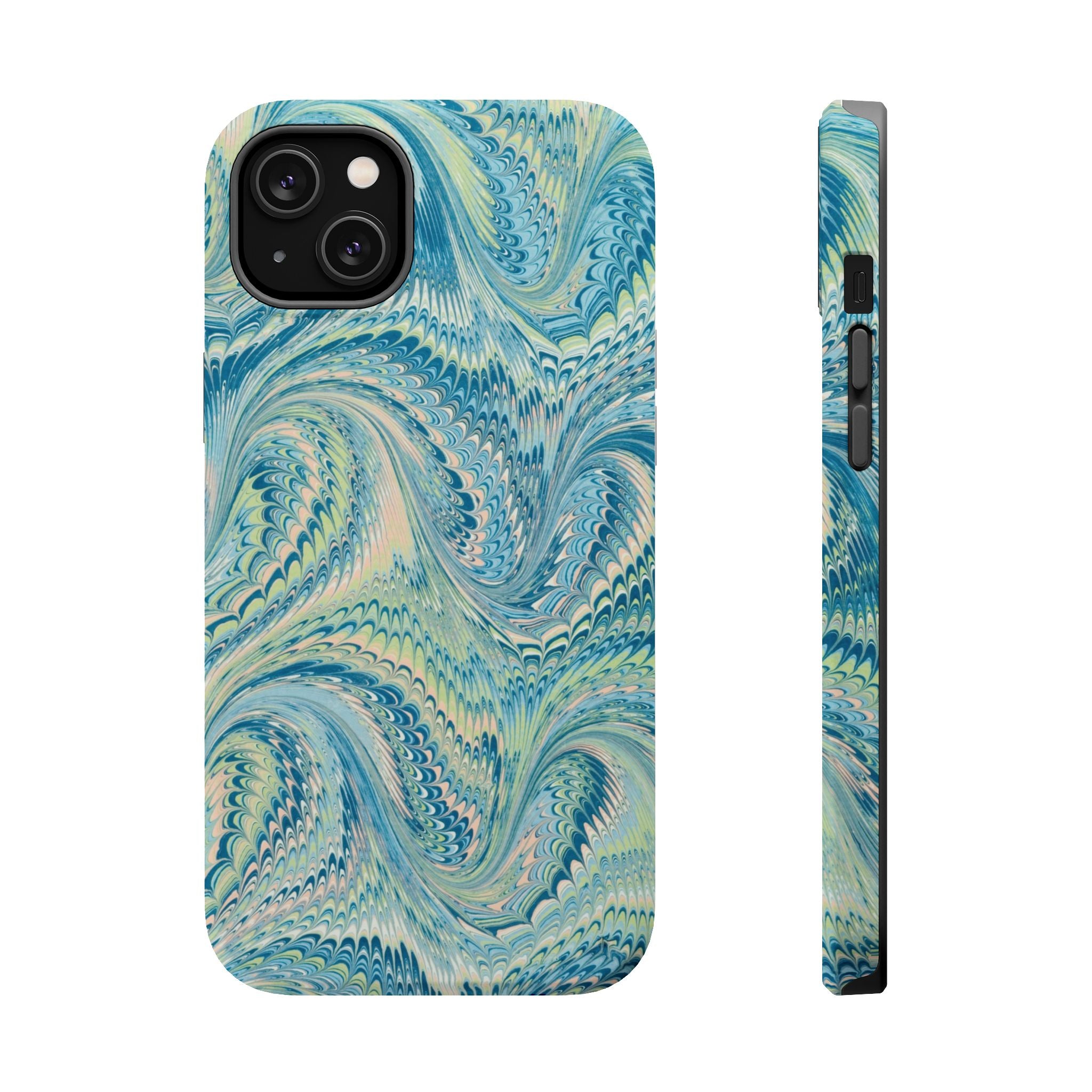 Aqua + Green Marble Phone Case - Impact-Resistant MAG SAFE - Dual Cover Design