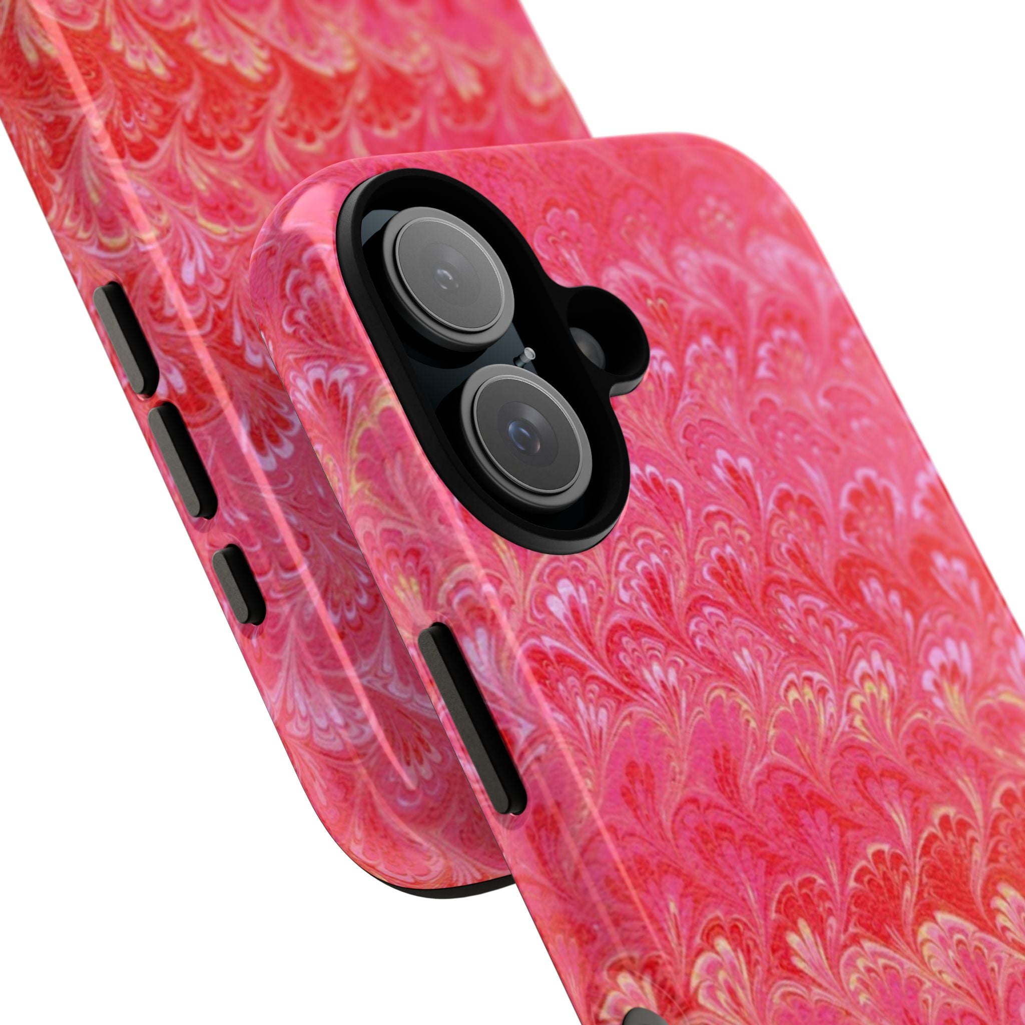 Pink and Gold Marbled Peacock Durable Phone Case - Olive Green and Brown - Matte or Glossy