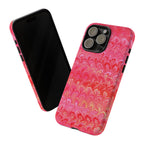 Pink and Gold Marbled Peacock Durable Phone Case - Olive Green and Brown - Matte or Glossy