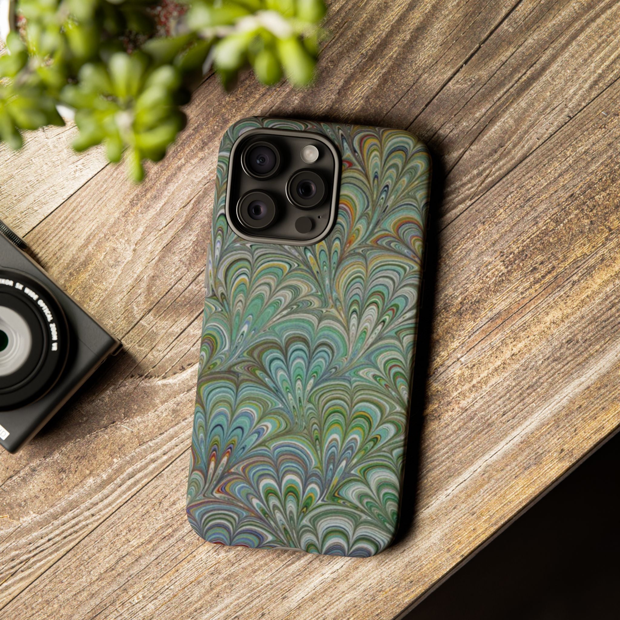 Green Marbled Peacock Durable Phone Case - Matte or Glossy