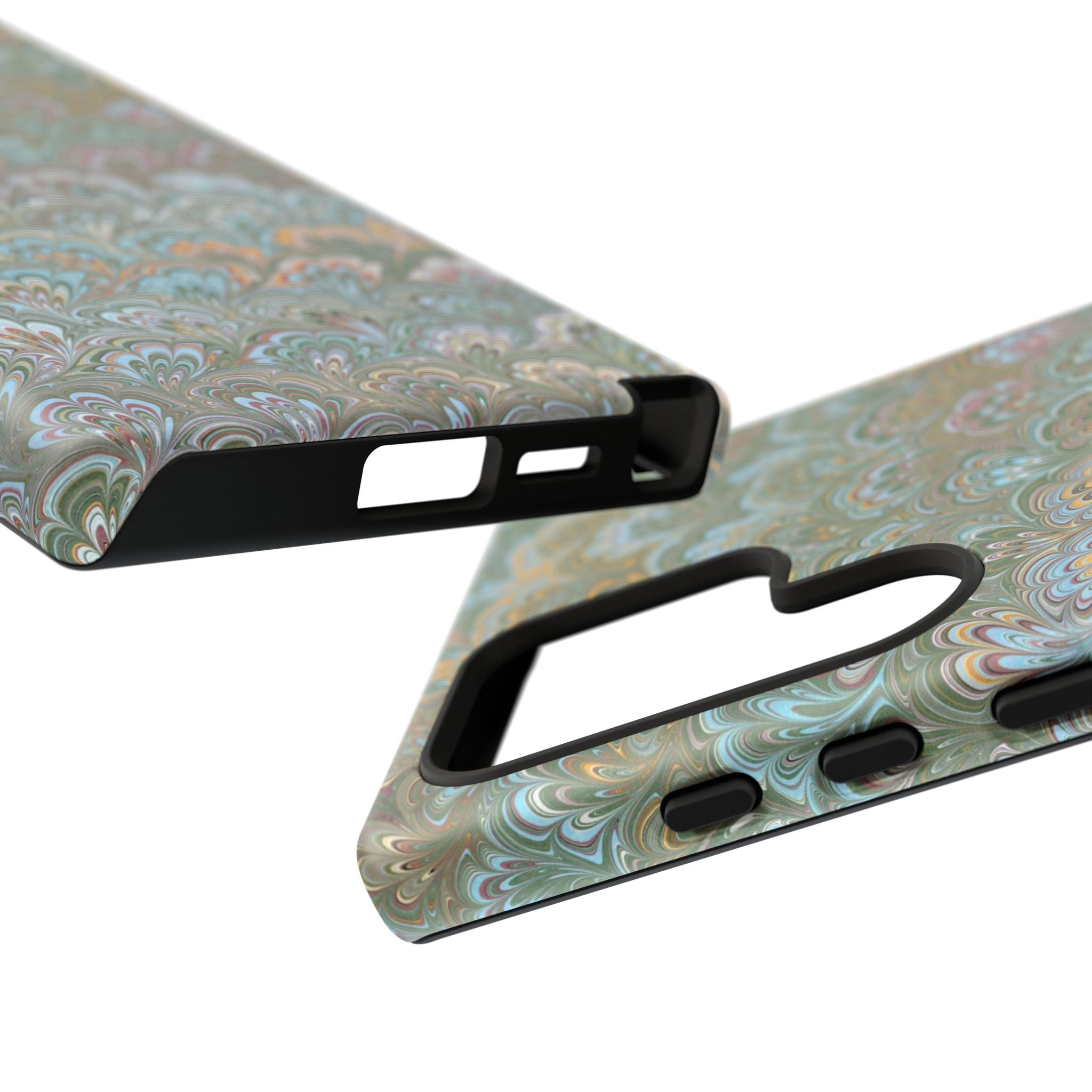 Blue and Green Feather Marbled Phone Case — Dual Layer - Tough Protective Phone Cover