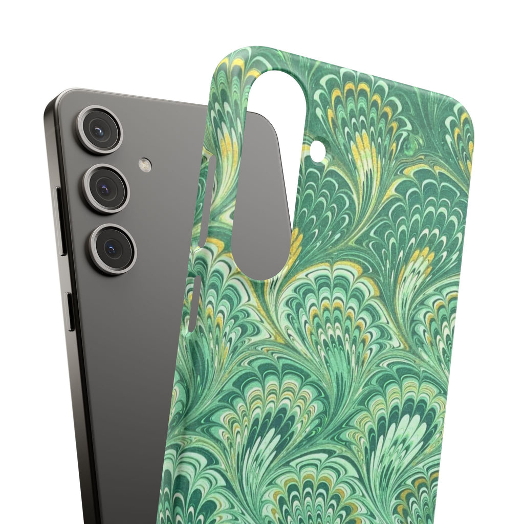 Marbled Feather Green Swirl - Single Layer Slim Phone Case