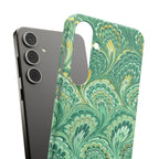 Marbled Feather Green Swirl - Single Layer Slim Phone Case