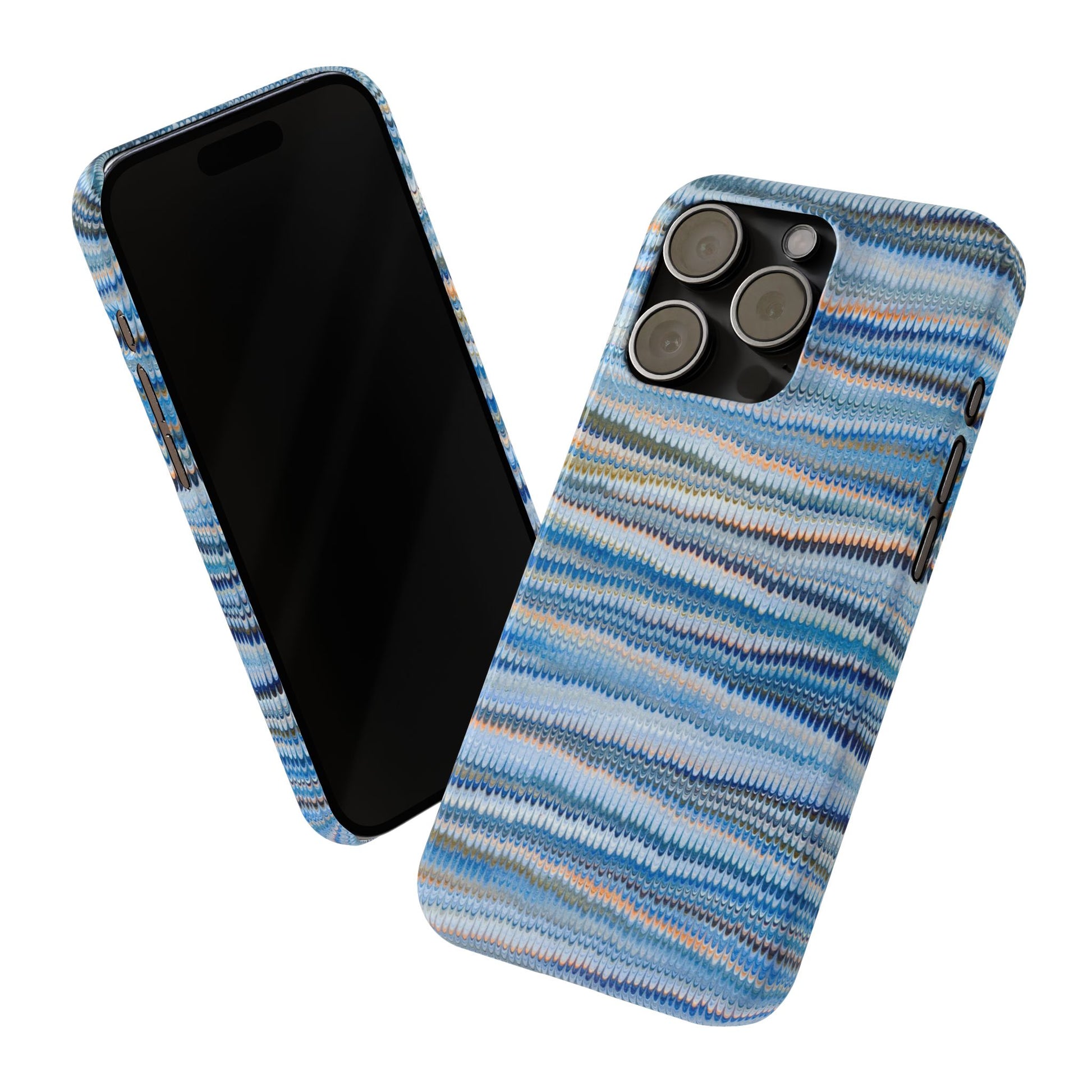 Blue Italian Hand-Painted and Vintage Marbled Inspired Paper Design, Italy Feather Phone Case, iPhone15 Case and all iPhone Case Sizes