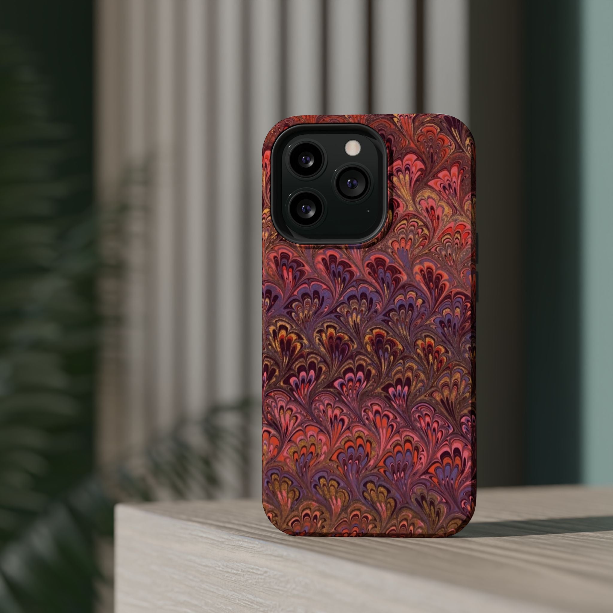 Mag Safe Marble iPhone Case - Red, Burgundy, Lavender & Gold Impact-Resistant