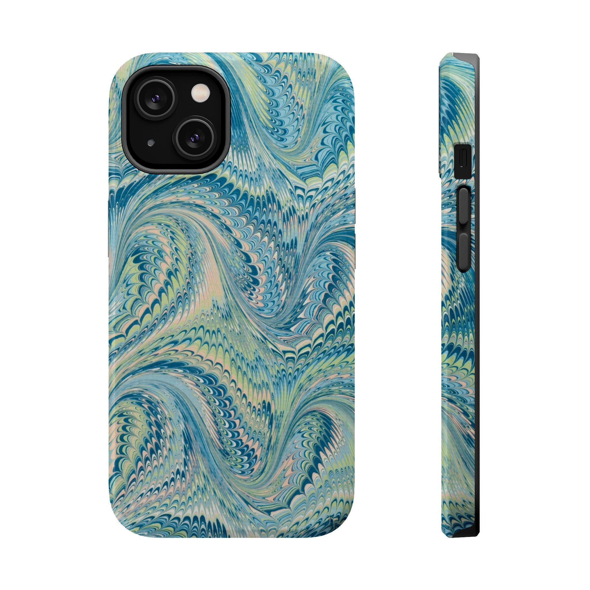 Aqua + Green Marble Phone Case - Impact-Resistant MAG SAFE - Dual Cover Design