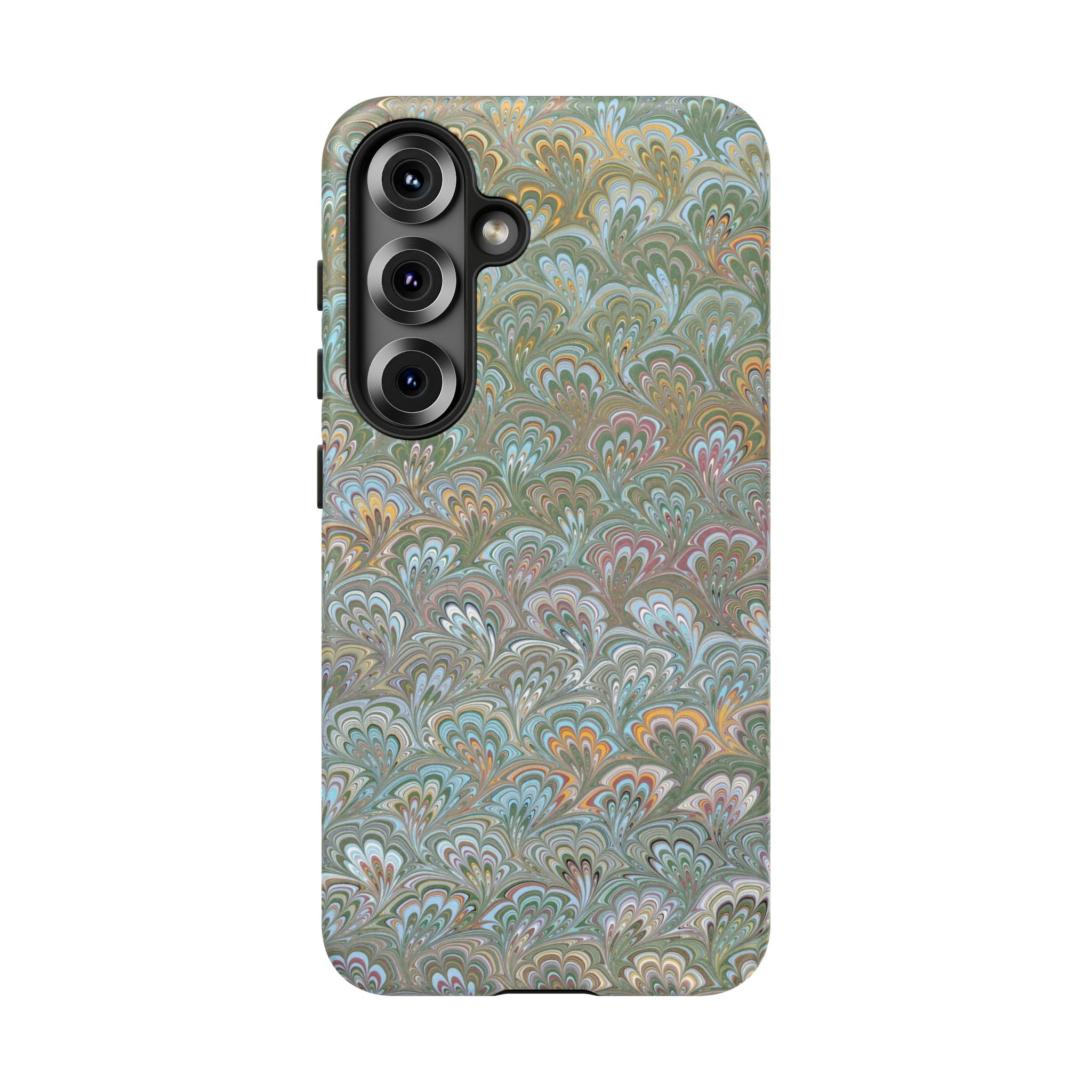 Blue and Green Feather Marbled Phone Case — Dual Layer - Tough Protective Phone Cover