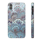 Marbled Feather Blue, White + Burgundy Swirl - Single Layer Slim Phone Case