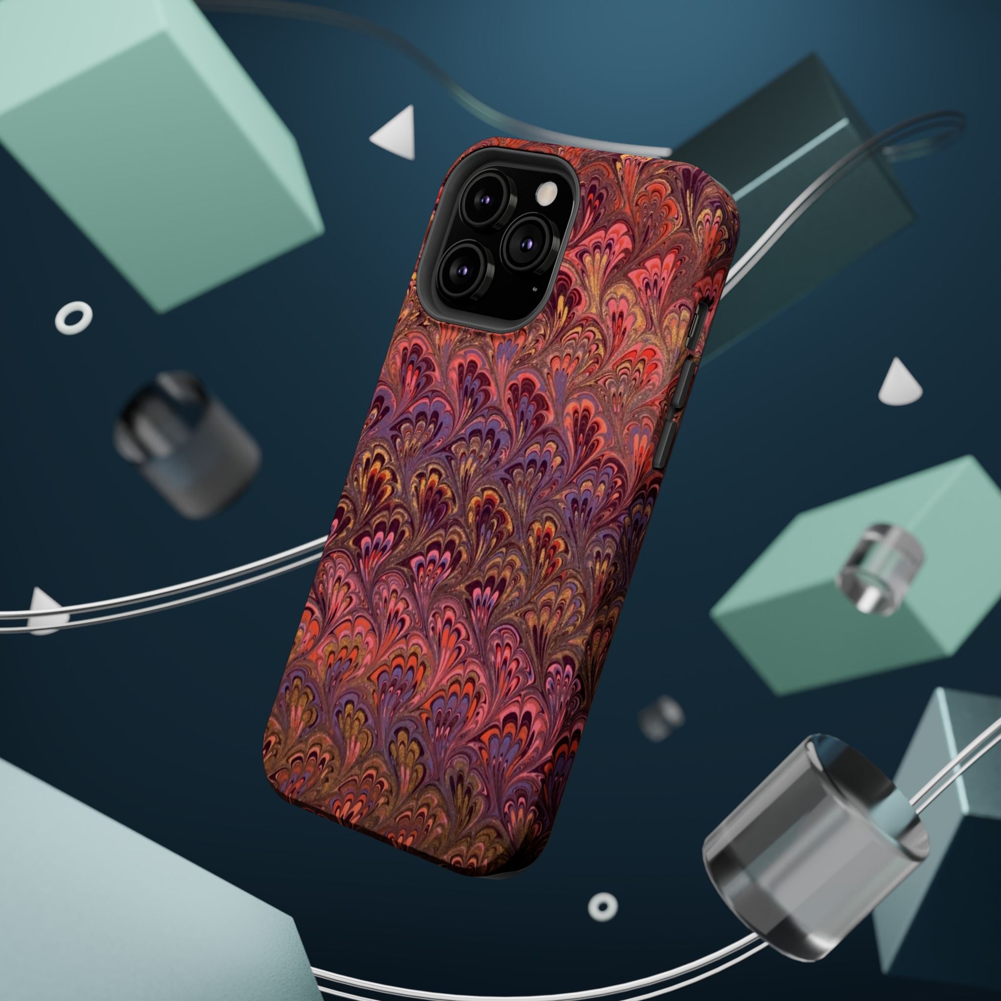 Mag Safe Marble iPhone Case - Red, Burgundy, Lavender & Gold Impact-Resistant