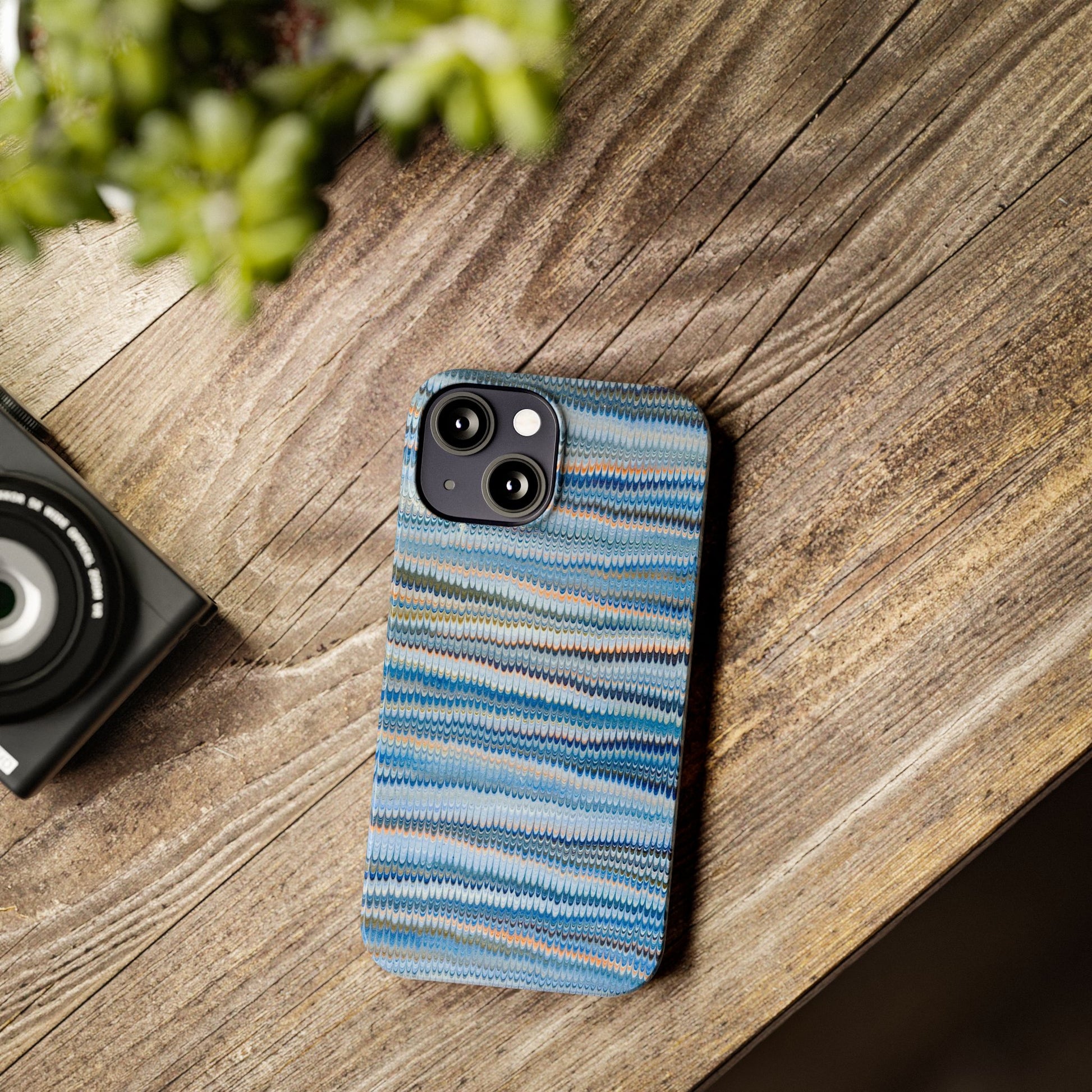 Blue Italian Hand-Painted and Vintage Marbled Inspired Paper Design, Italy Feather Phone Case, iPhone15 Case and all iPhone Case Sizes