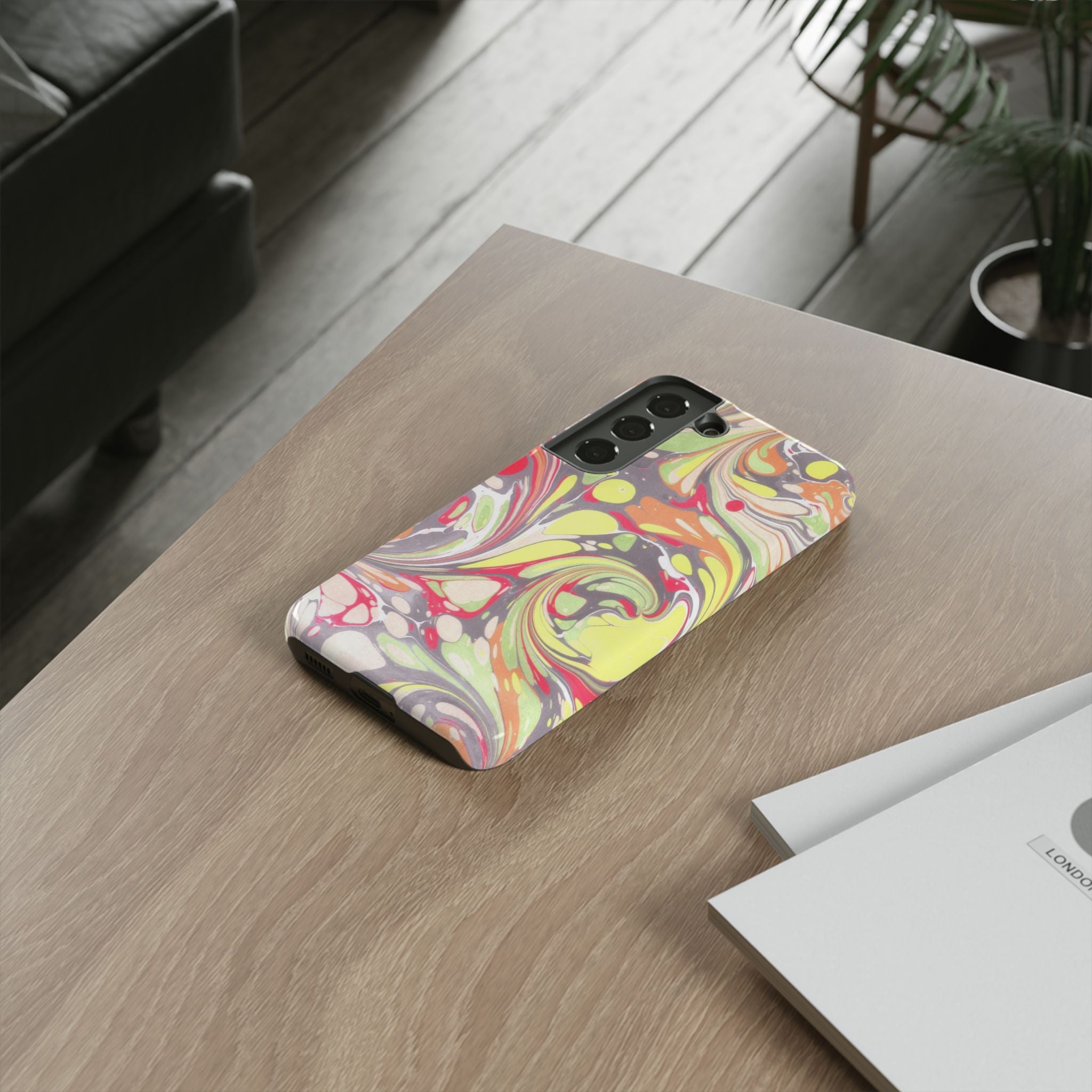 Yellow and Pink Swirl Marbled Italian Phone Case - Dual Layer - Matte or Glossy