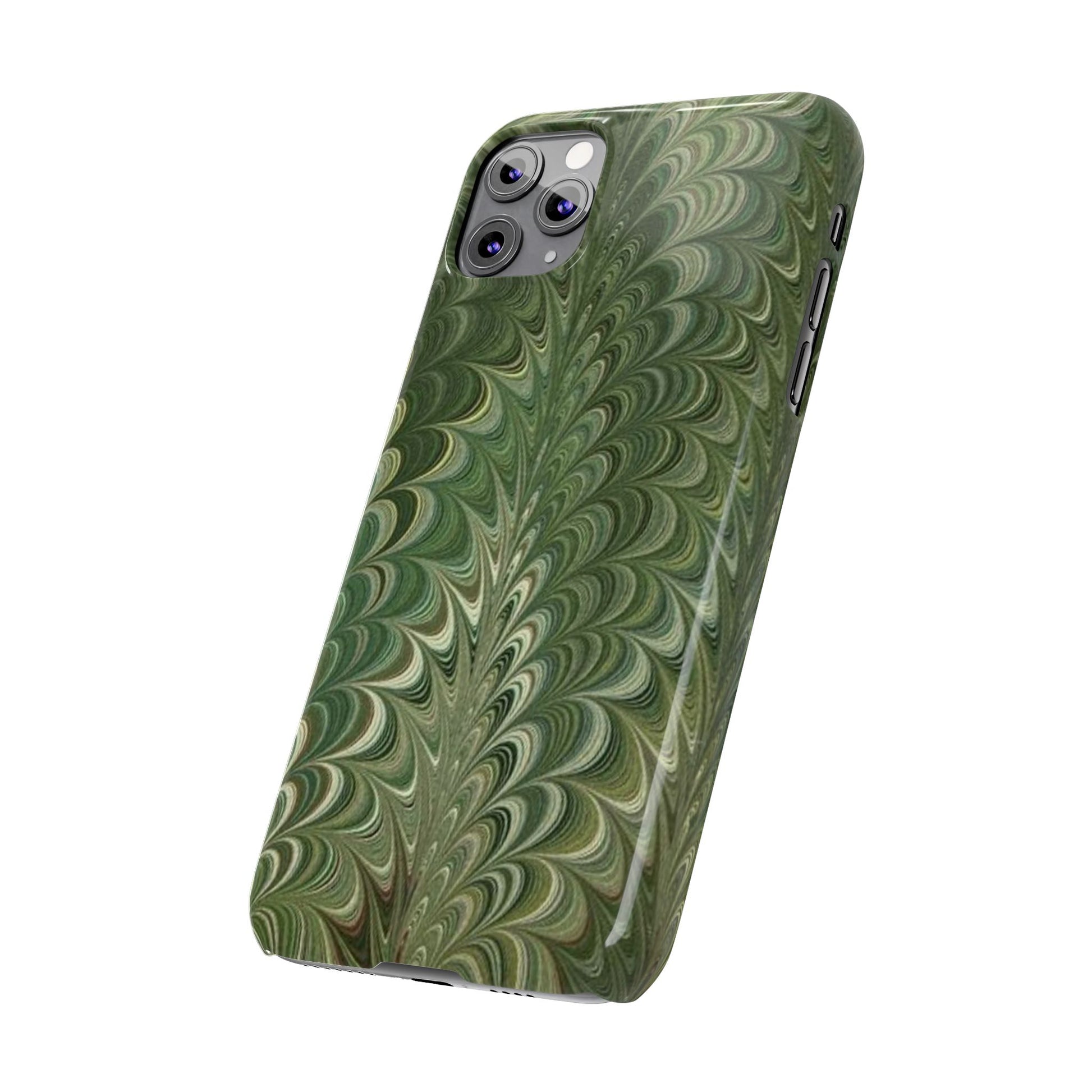 Deep Green Hues of Italian Hand-Painted, Vintage Marbled Paper from Italy Designed Phone Case, iPhone16 Case and all iPhone Cases