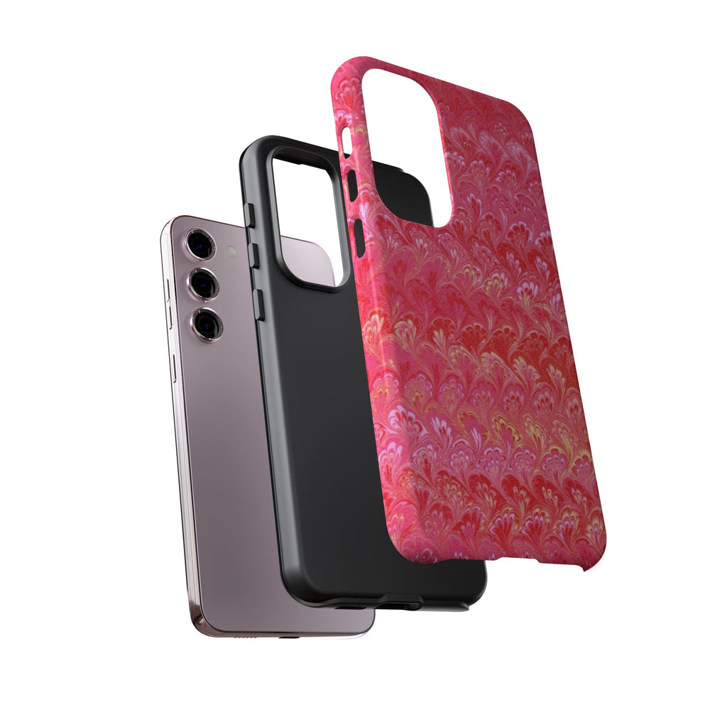 Pink and Gold Marbled Peacock Durable Phone Case - Olive Green and Brown - Matte or Glossy