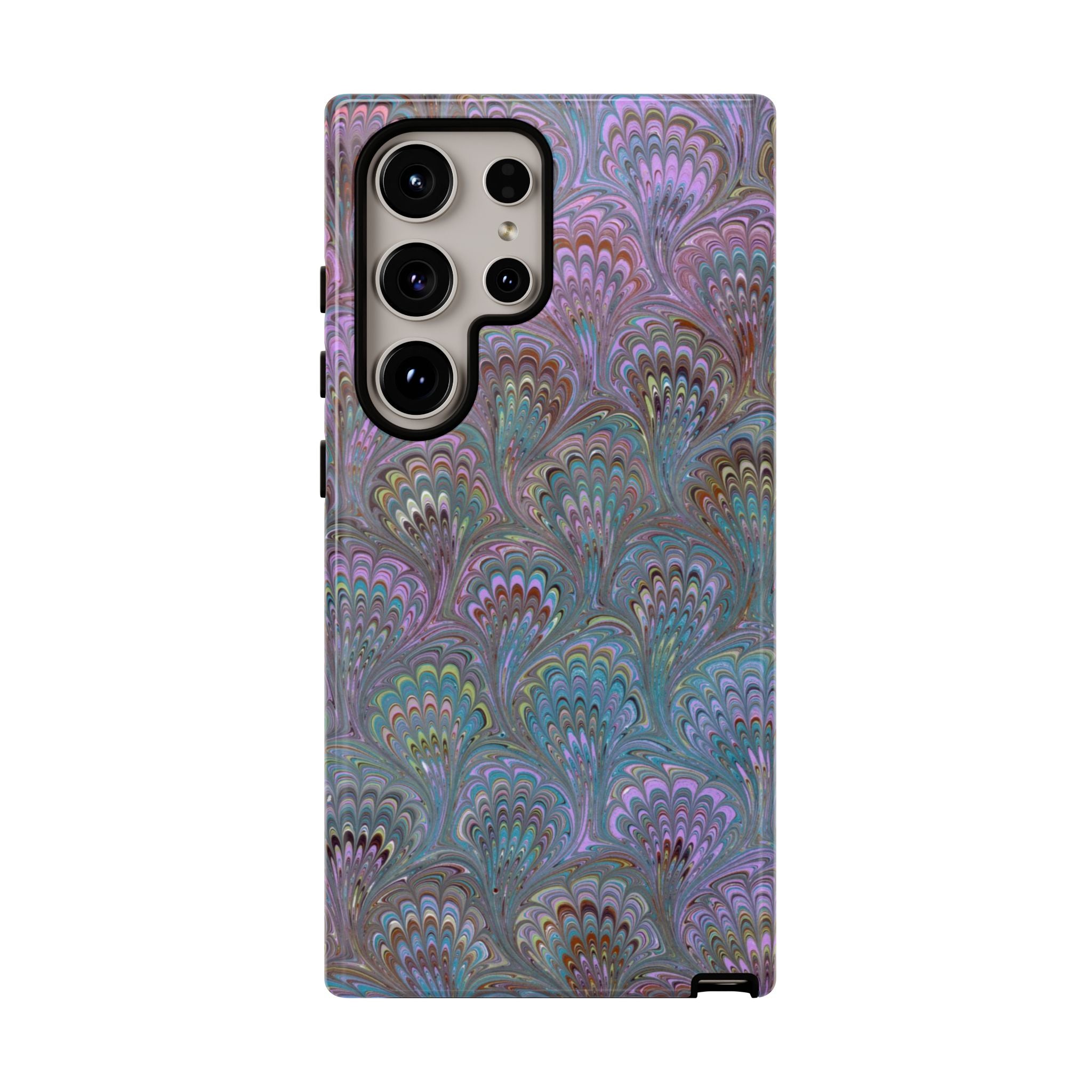 Lavender Marbled Peacock Durable Phone Case - Matte or Glossy