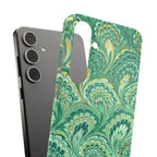 Marbled Feather Green Swirl - Single Layer Slim Phone Case