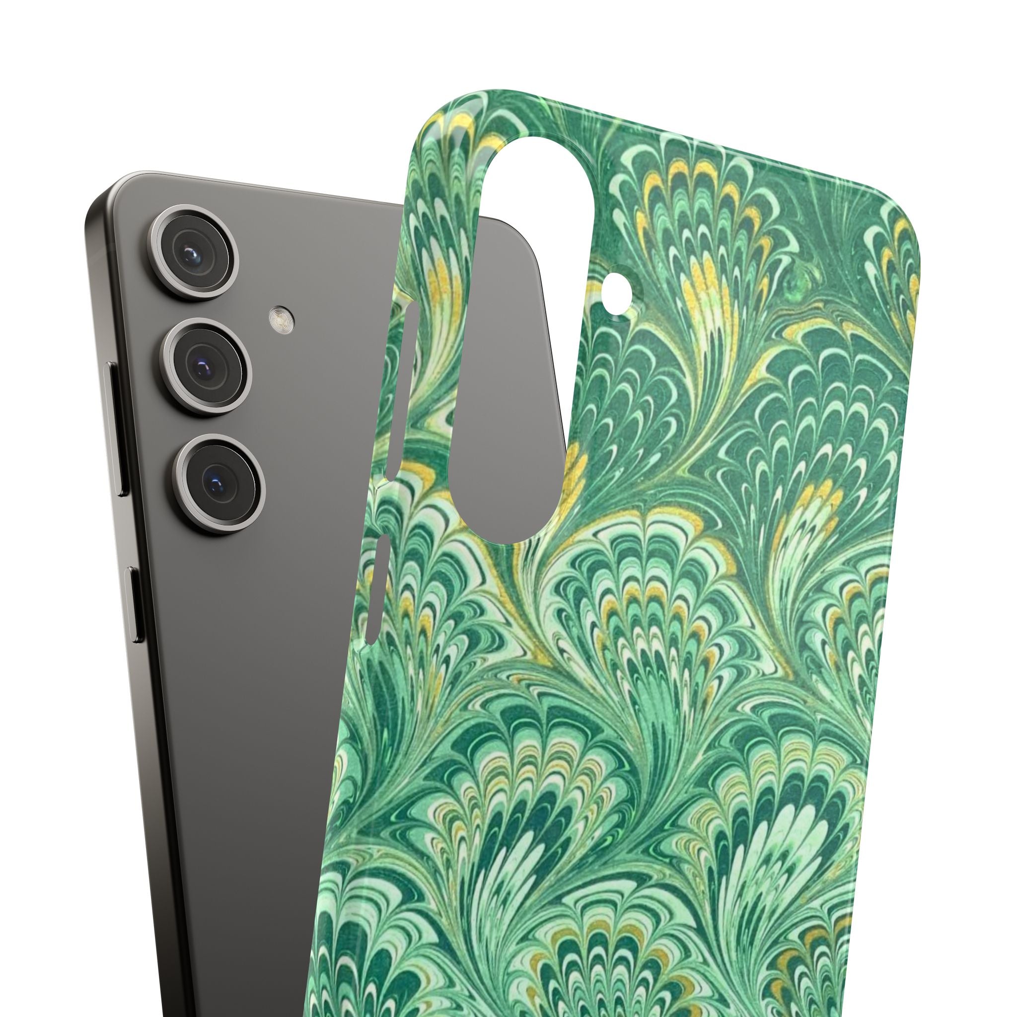Marbled Feather Green Swirl - Single Layer Slim Phone Case