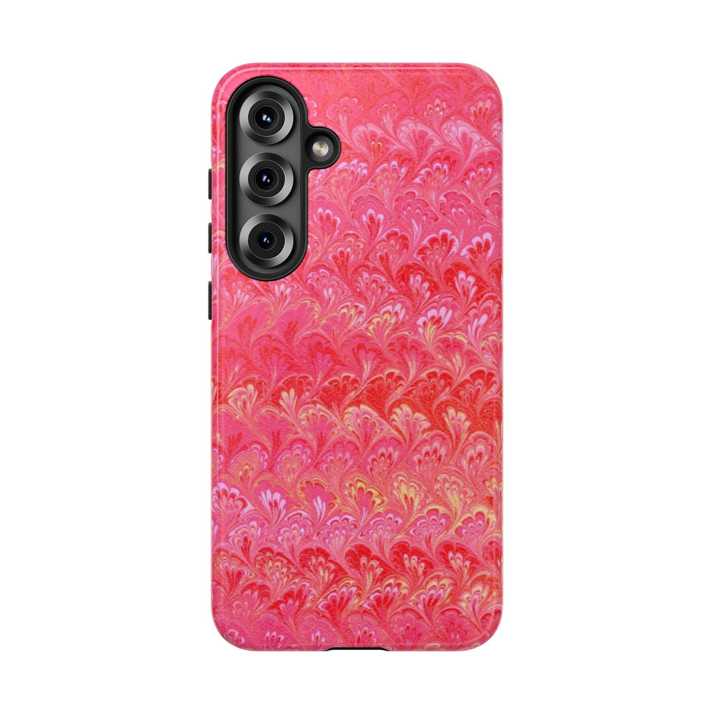 Pink and Gold Marbled Peacock Durable Phone Case - Olive Green and Brown - Matte or Glossy