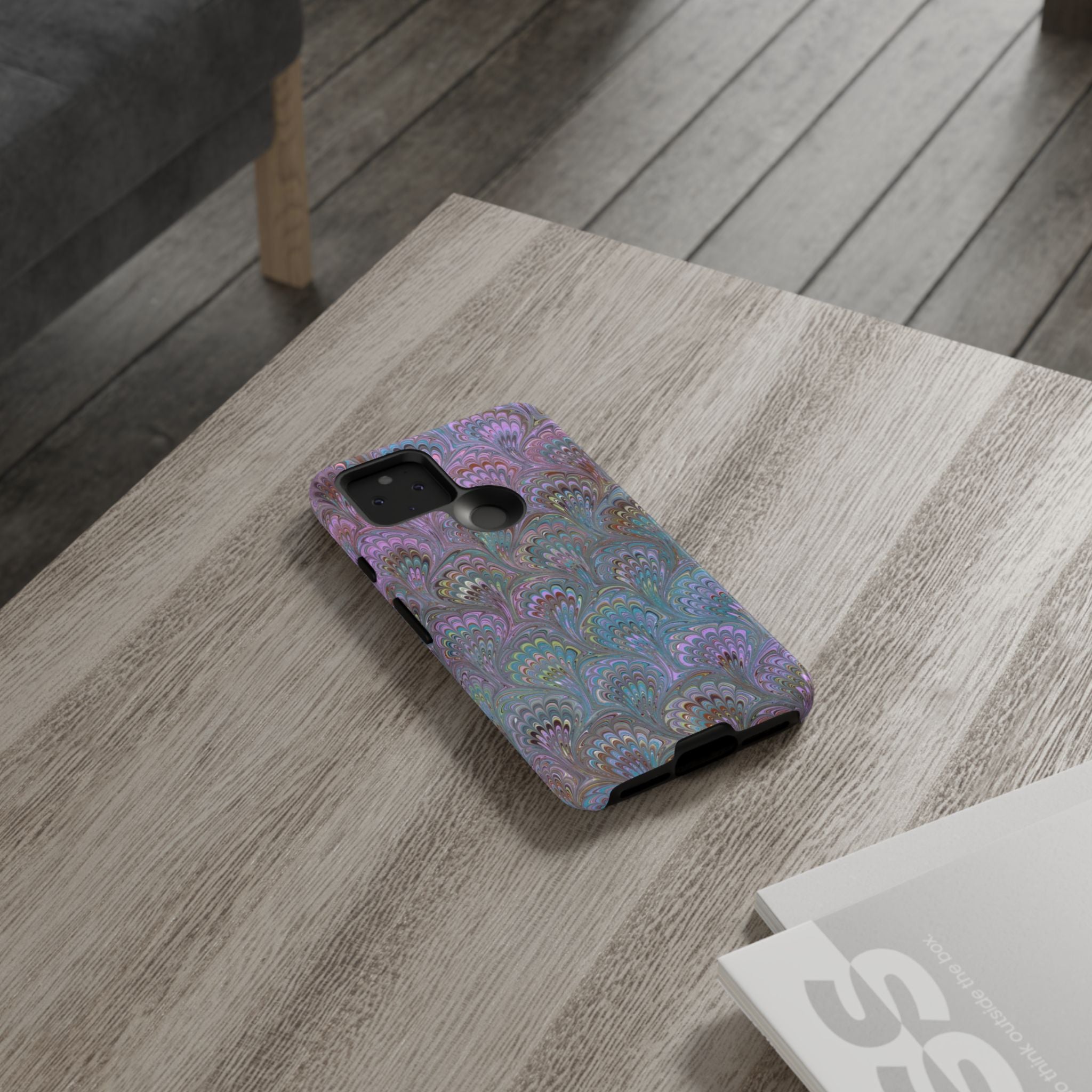Lavender Marbled Peacock Durable Phone Case - Matte or Glossy