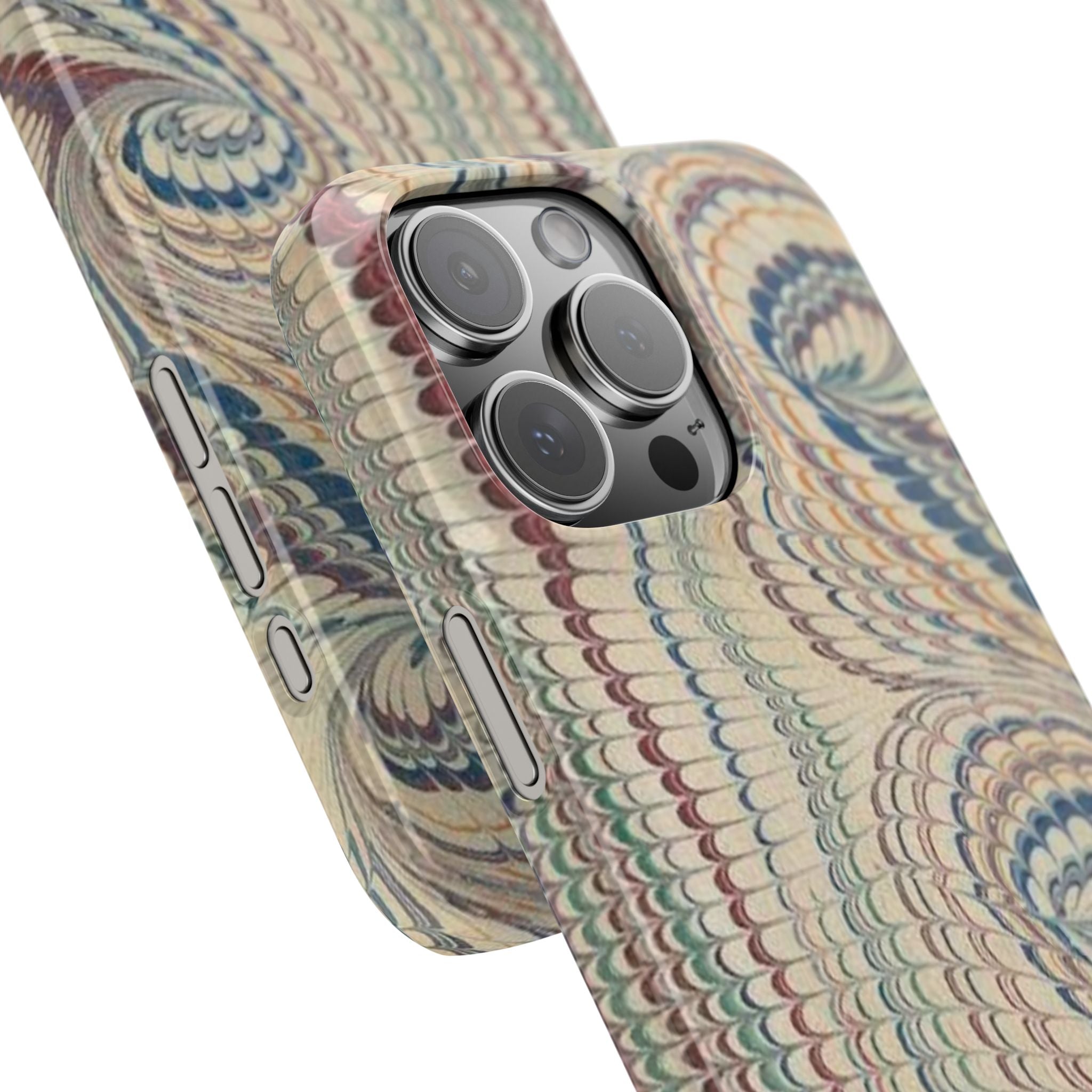 Italian Vintage Marbled Paper Design on iPhone Cases, Artistic Protection for Your Device in Elegant Beige, Blue, Burgundy
