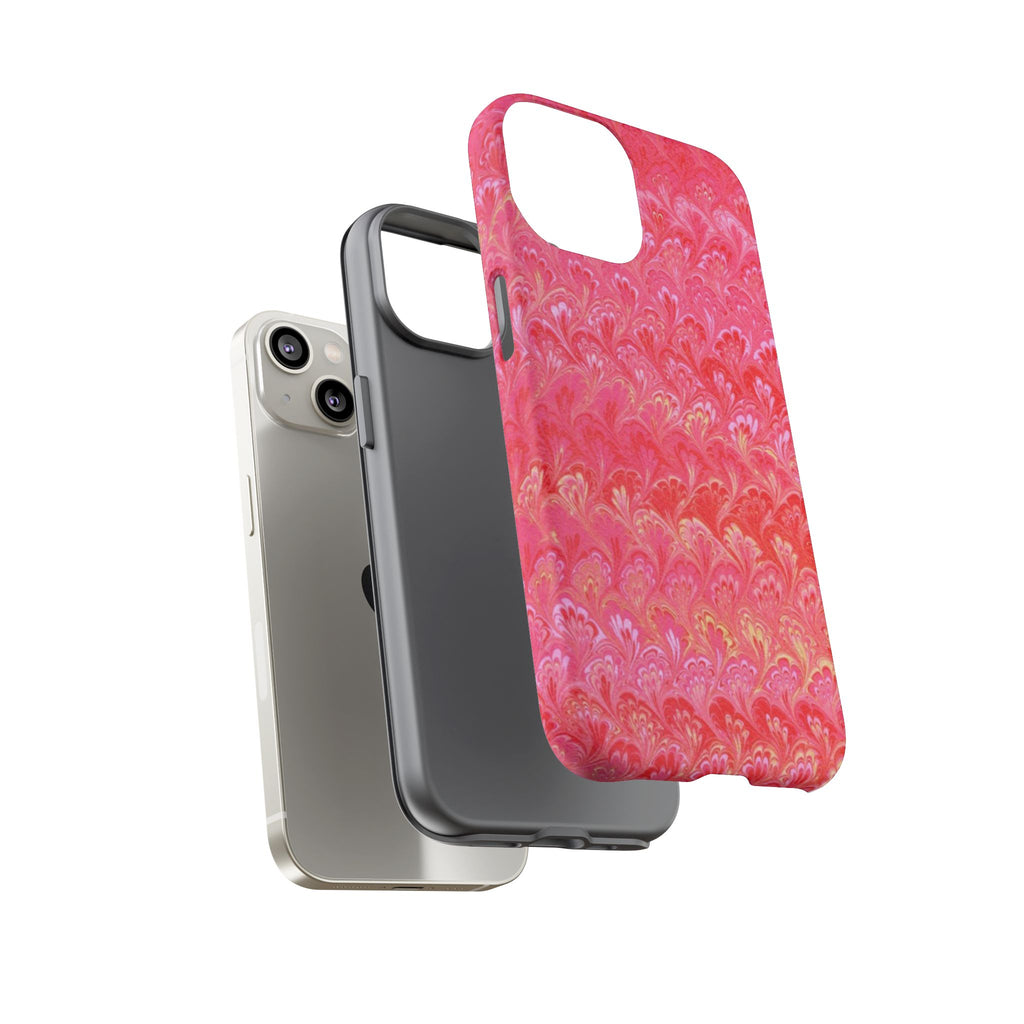 Pink and Gold Marbled Peacock Durable Phone Case - Olive Green and Brown - Matte or Glossy