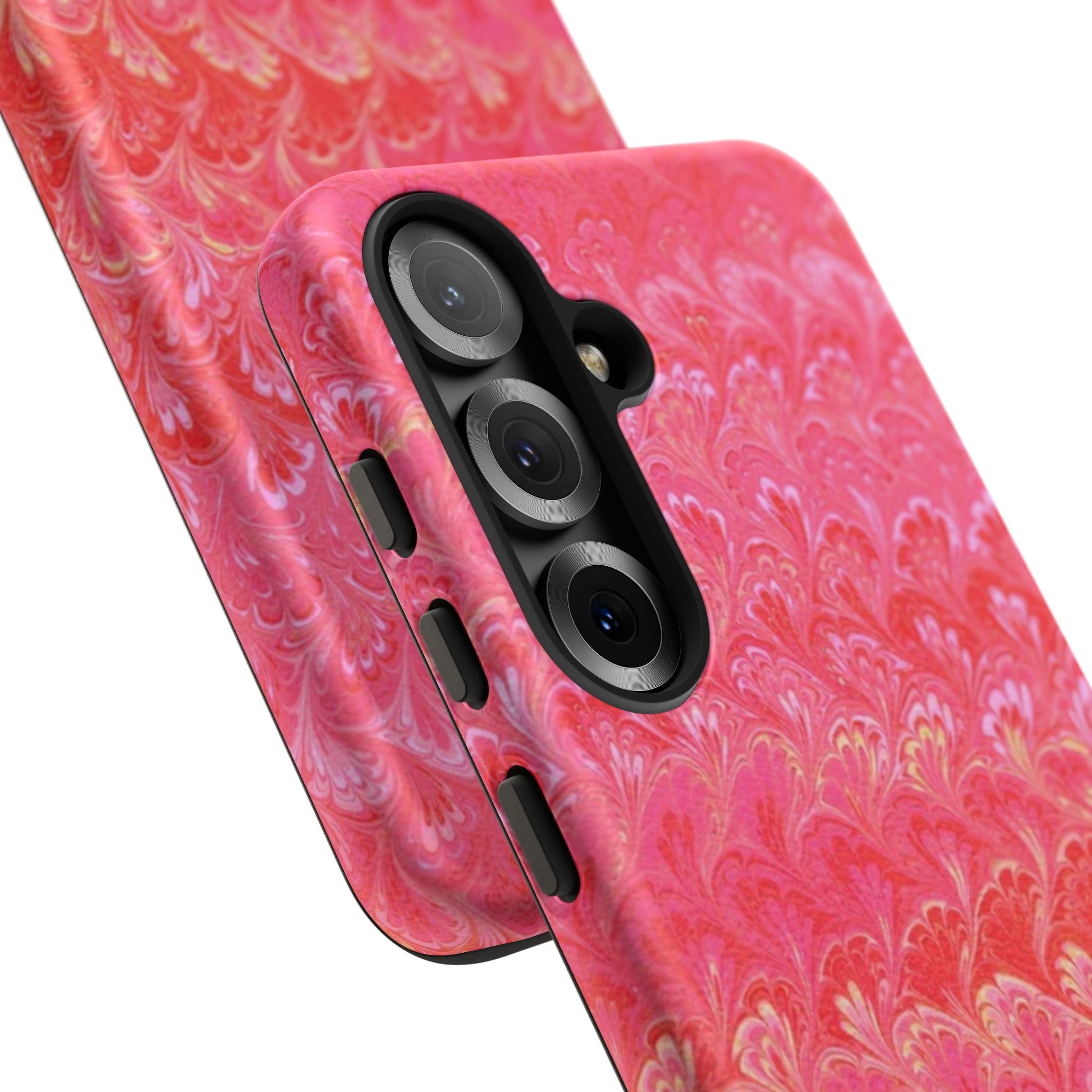 Pink and Gold Marbled Peacock Durable Phone Case - Olive Green and Brown - Matte or Glossy