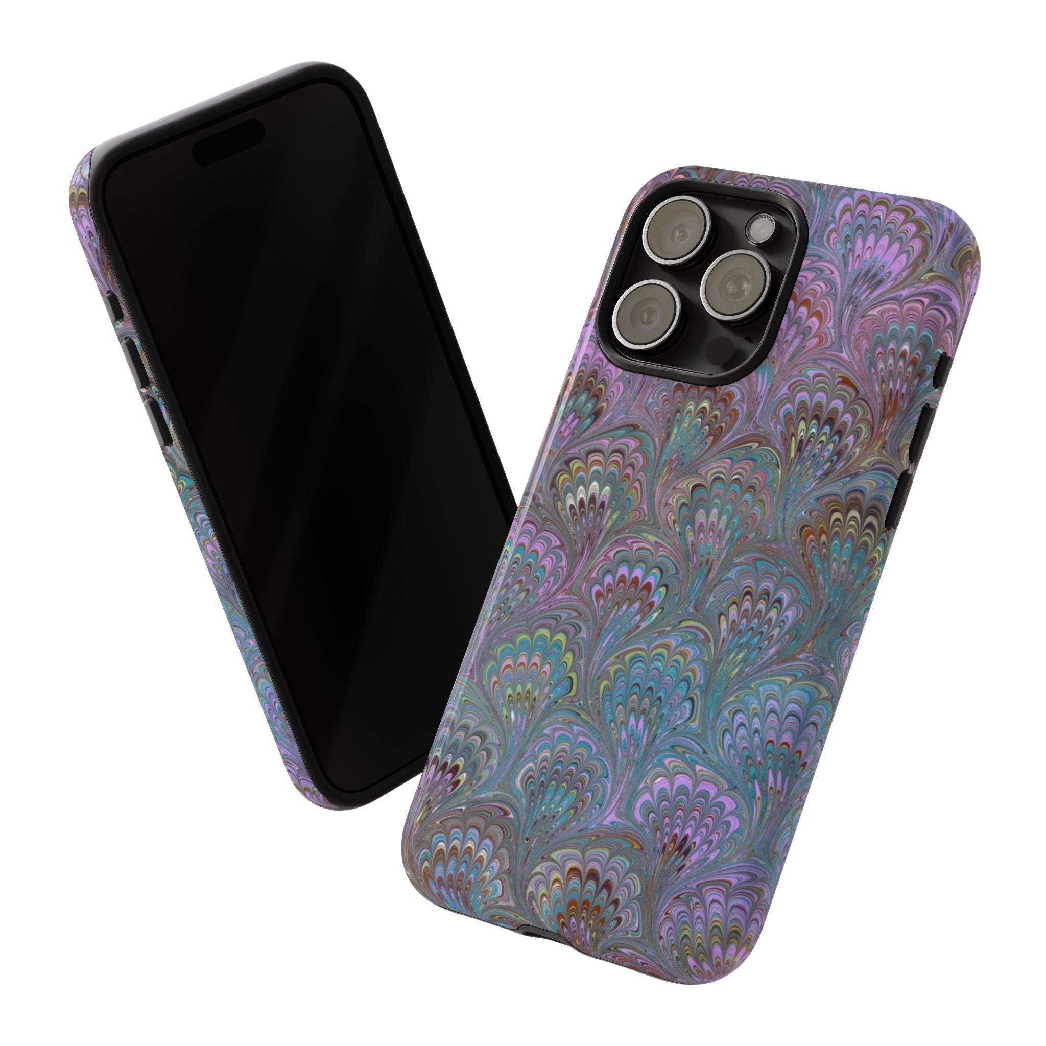 Lavender Marbled Peacock Durable Phone Case - Matte or Glossy