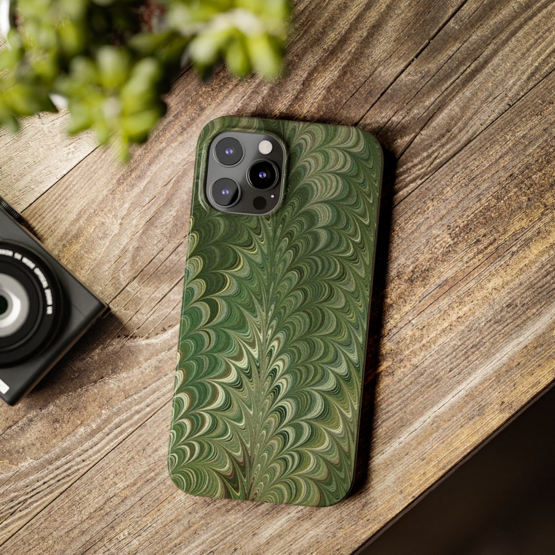 Deep Green Hues of Italian Hand-Painted, Vintage Marbled Paper from Italy Designed Phone Case, iPhone16 Case and all iPhone Cases