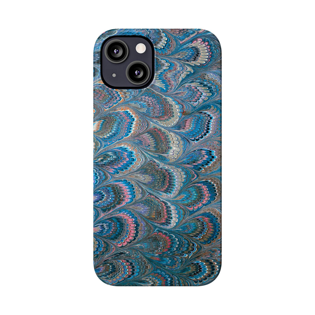 Blue and Pink FEATHER PEACKOCK Marbled VIntage Design, Italian Feather Phone Case, Slim Phone Cases, IPHONE 16 and all sizes