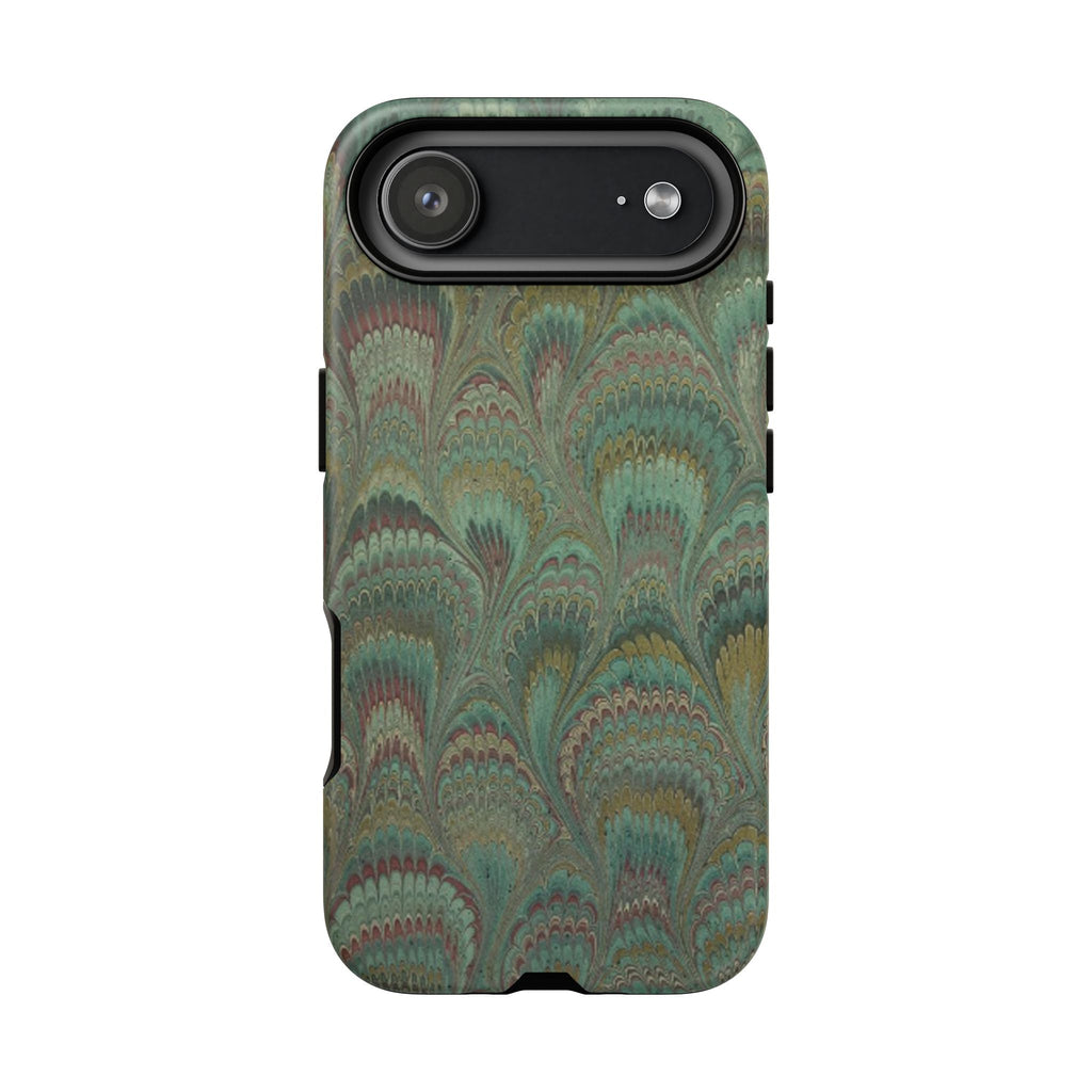 Marbled Peacock Durable Phone Case - Olive Green and Brown - Matte or Glossy