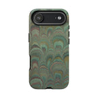Marbled Peacock Durable Phone Case - Olive Green and Brown - Matte or Glossy