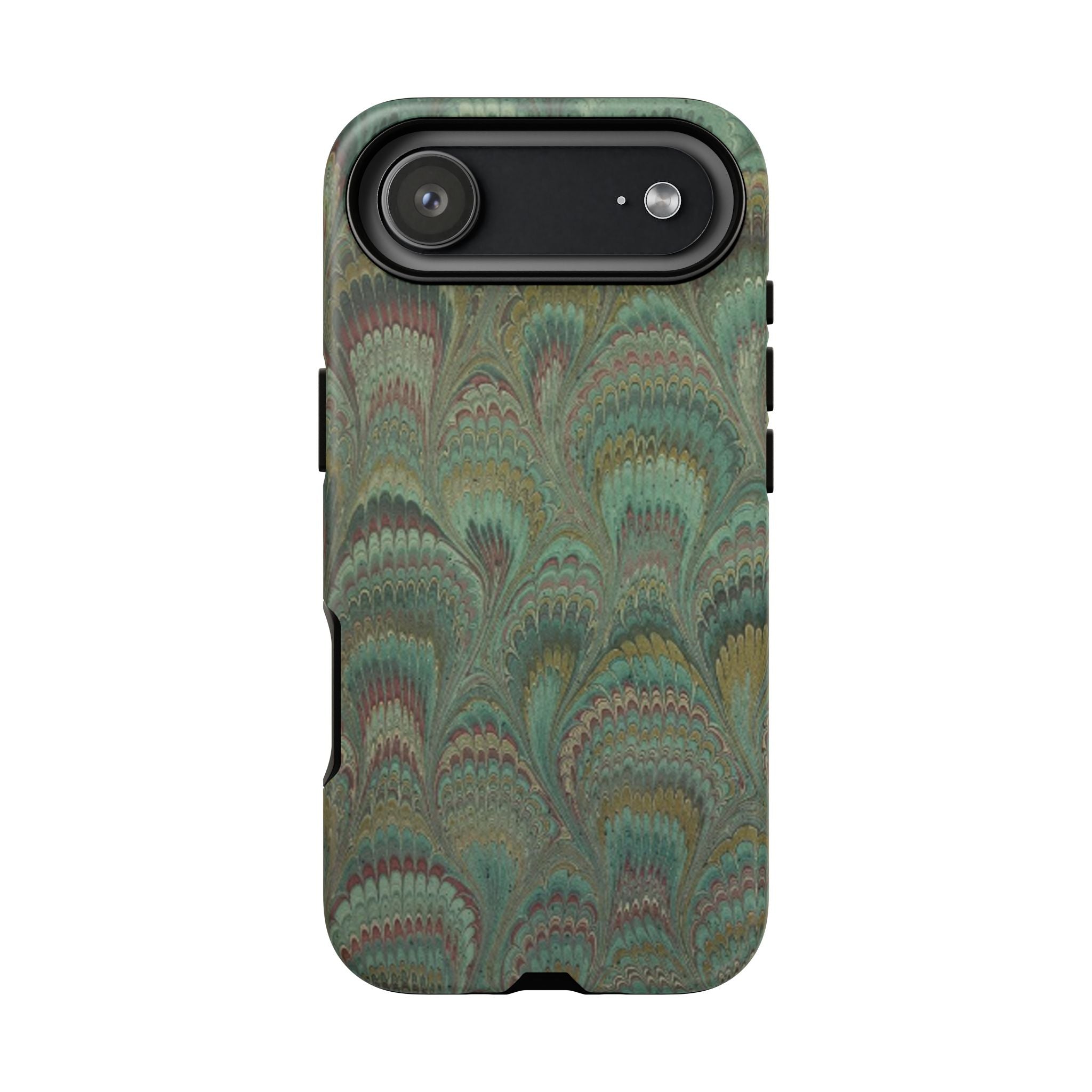 Marbled Peacock Durable Phone Case - Olive Green and Brown - Matte or Glossy