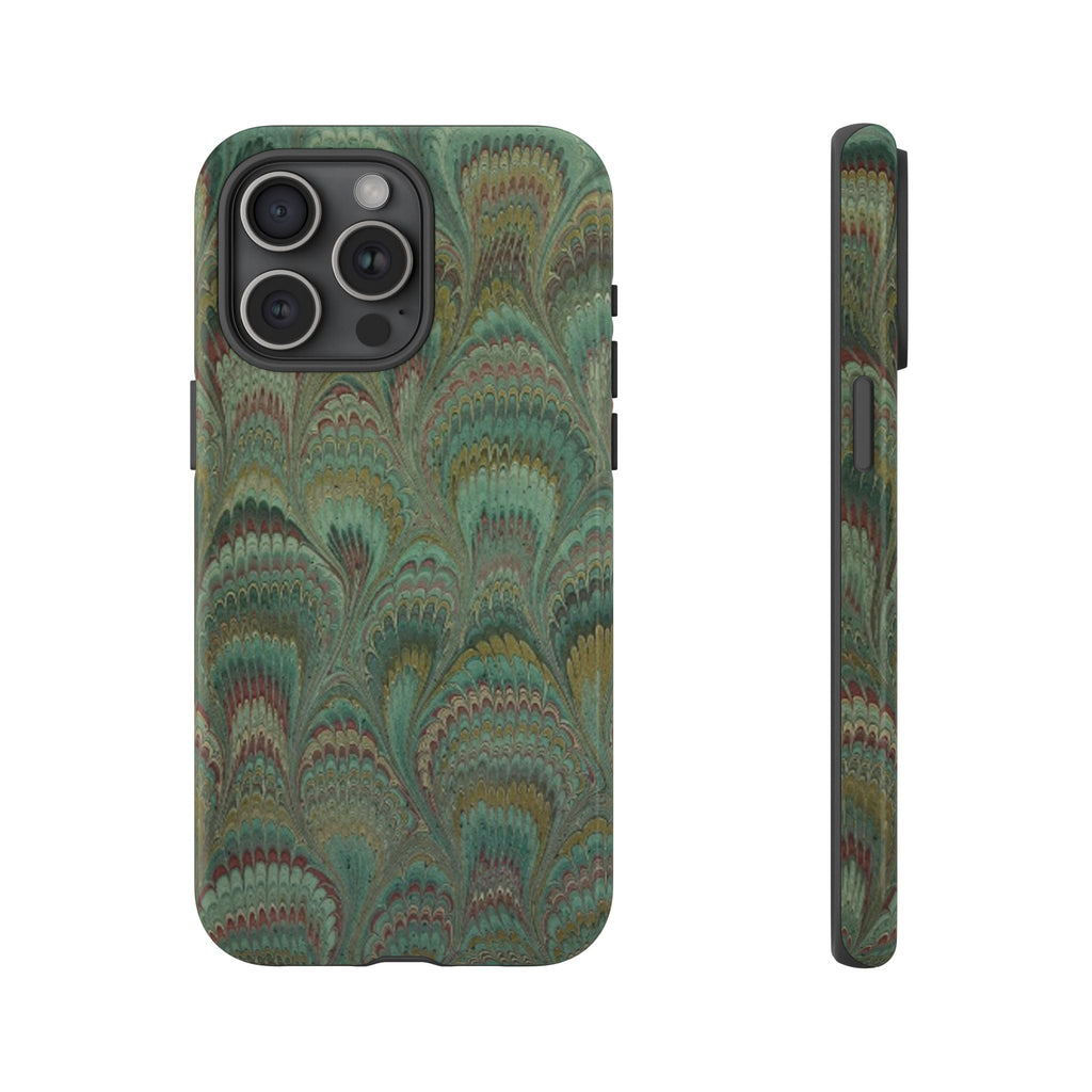Marbled Peacock Durable Phone Case - Olive Green and Brown - Matte or Glossy