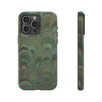Marbled Peacock Durable Phone Case - Olive Green and Brown - Matte or Glossy