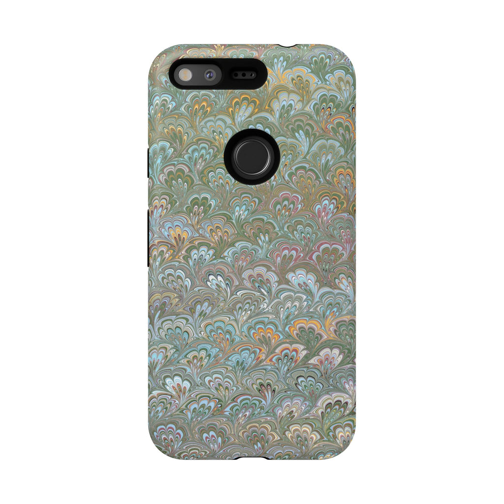 Blue and Green Feather Marbled Phone Case — Dual Layer - Tough Protective Phone Cover