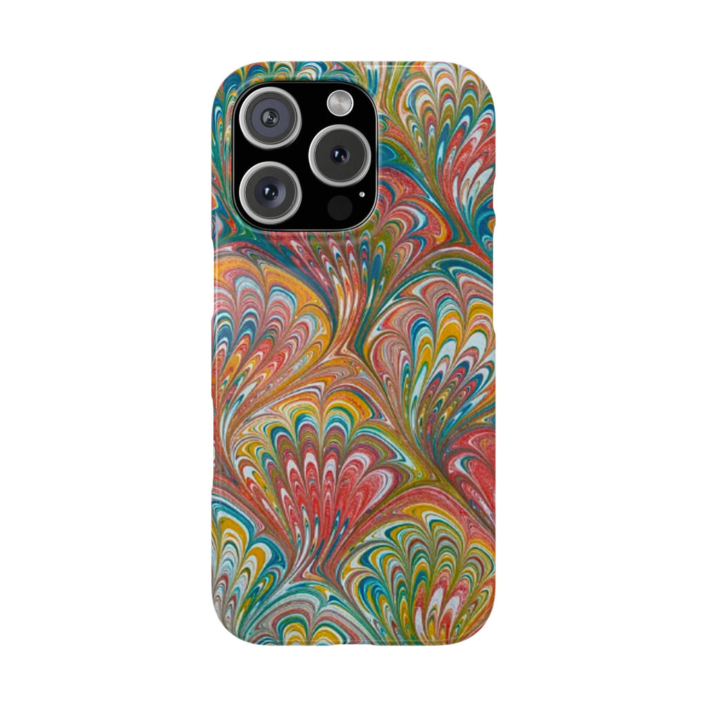 Red, Blue, Green Peacock Italian Marbled Design Phone Case