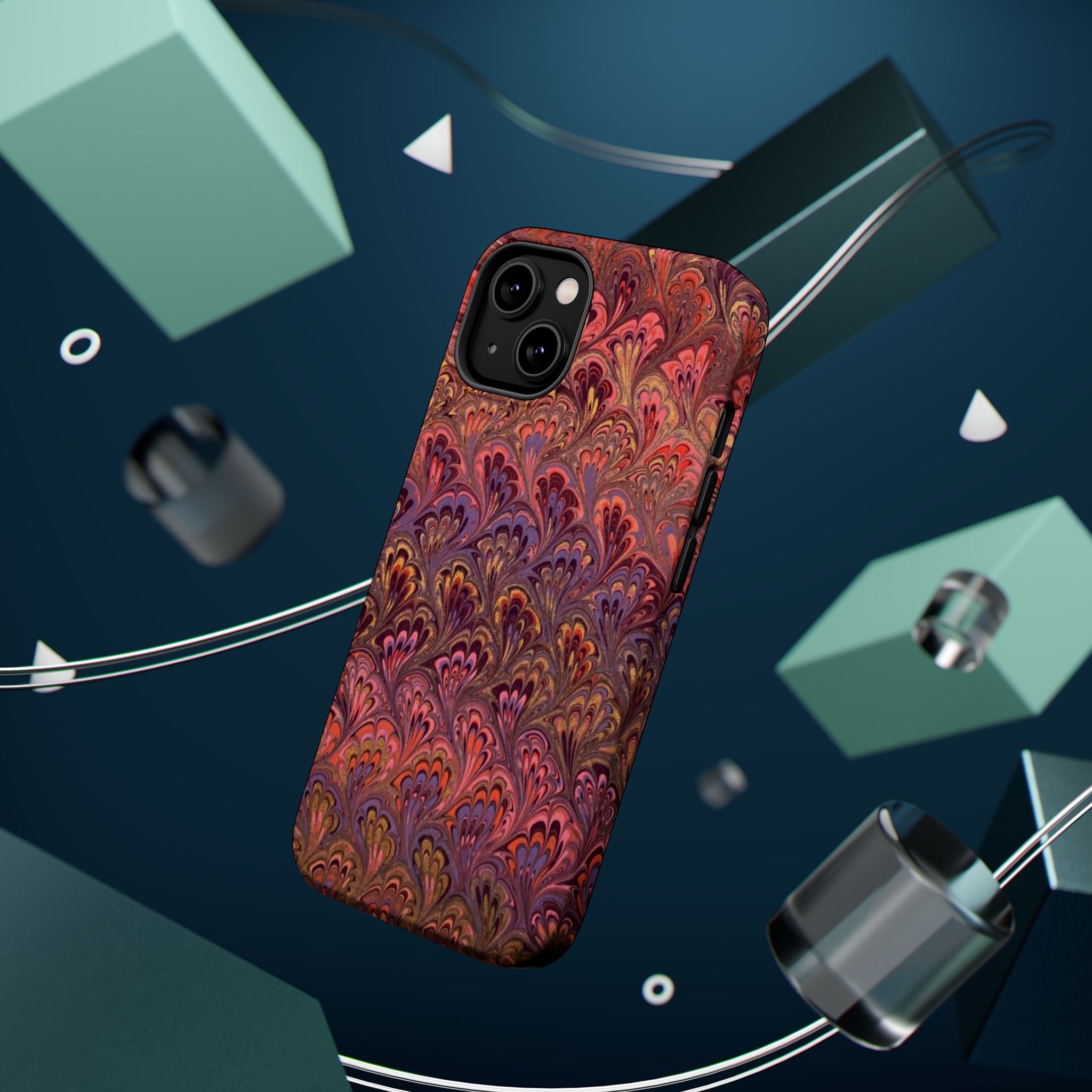Mag Safe Marble iPhone Case - Red, Burgundy, Lavender & Gold Impact-Resistant