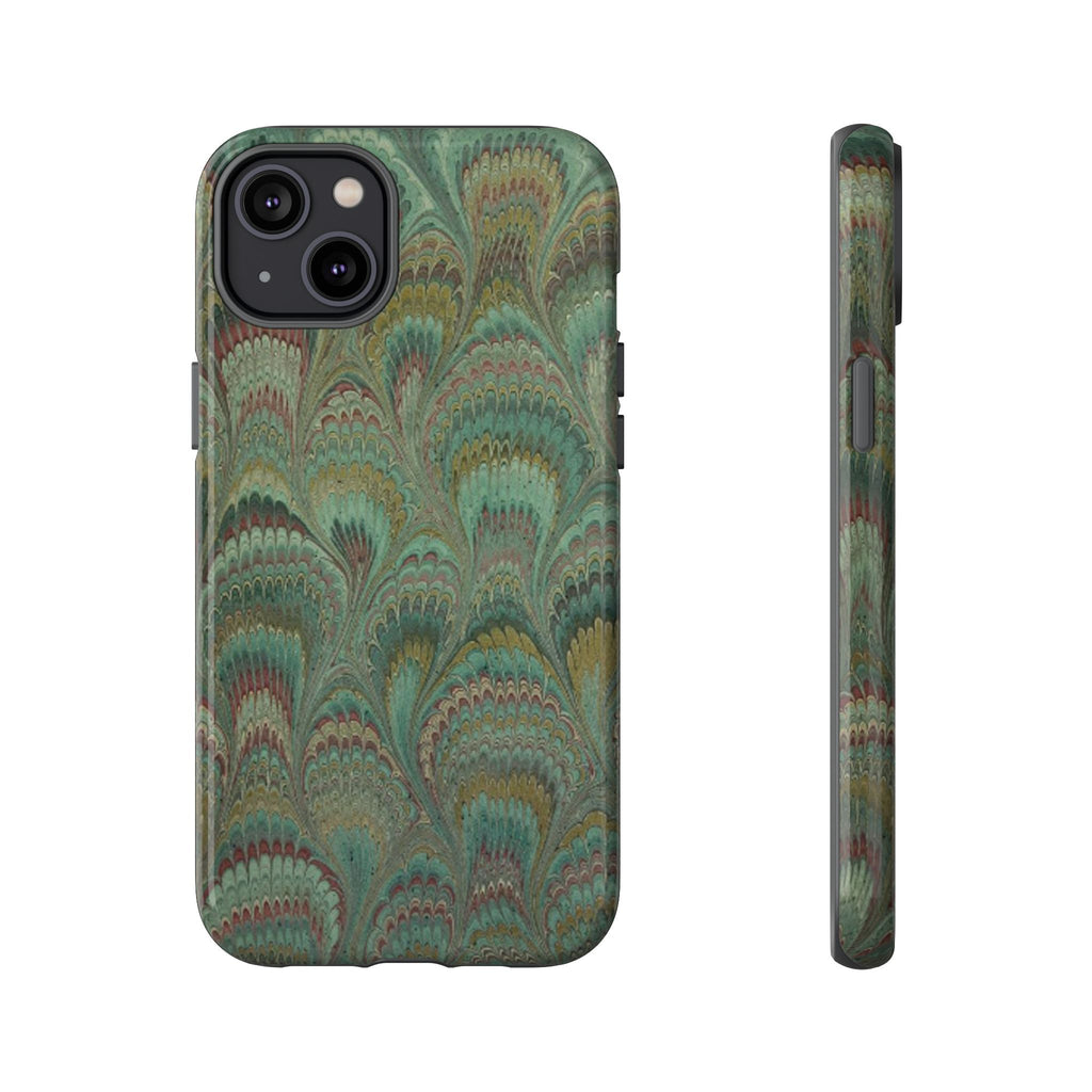 Marbled Peacock Durable Phone Case - Olive Green and Brown - Matte or Glossy