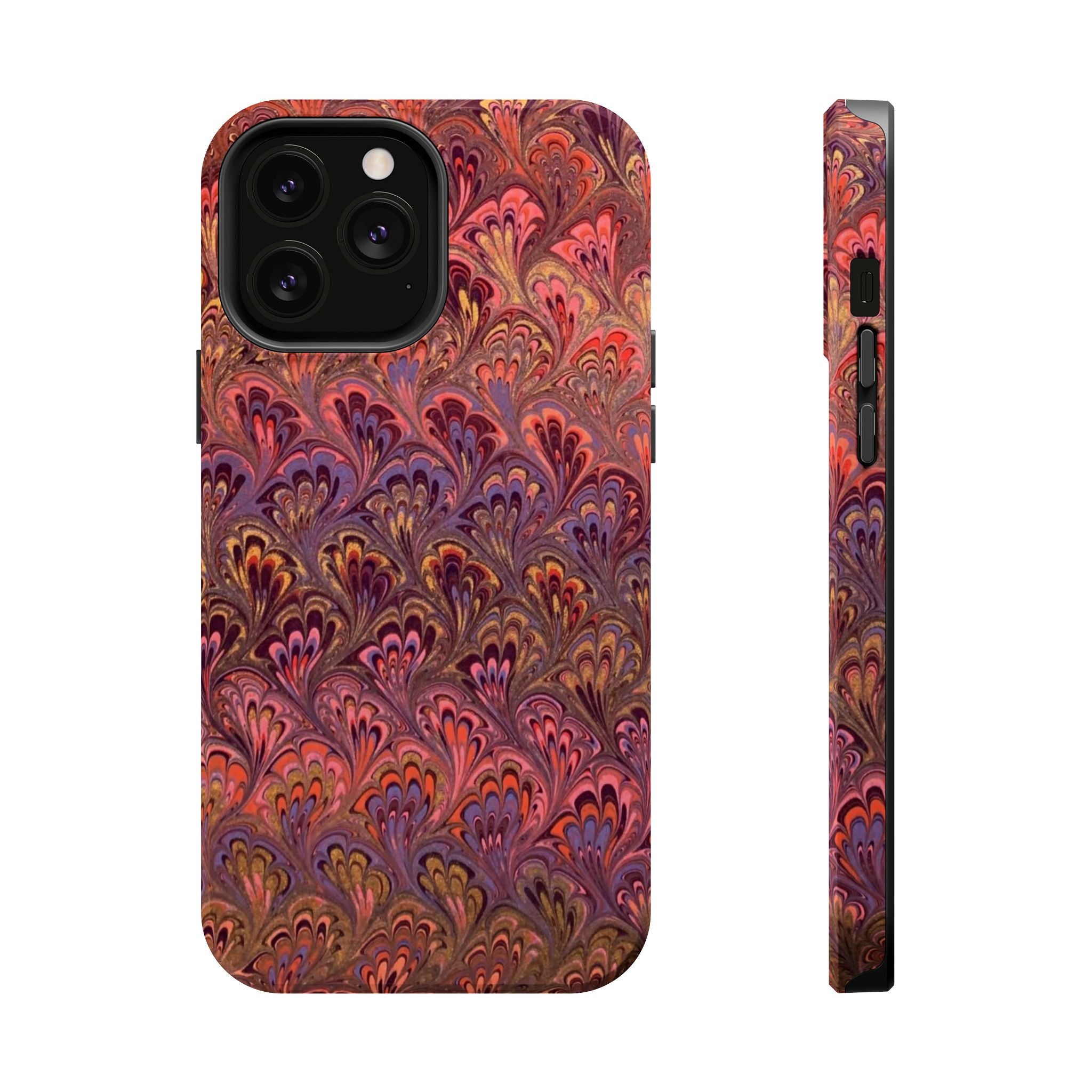 Mag Safe Marble iPhone Case - Red, Burgundy, Lavender & Gold Impact-Resistant