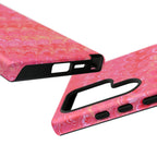 Pink and Gold Marbled Peacock Durable Phone Case - Olive Green and Brown - Matte or Glossy