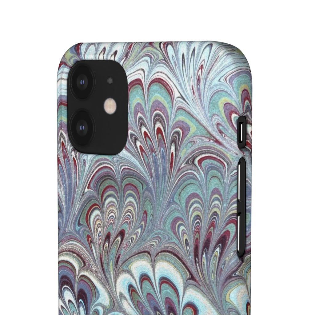 Marbled Feather Blue, White + Burgundy Swirl - Single Layer Slim Phone Case