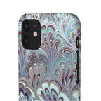 Marbled Feather Blue, White + Burgundy Swirl - Single Layer Slim Phone Case