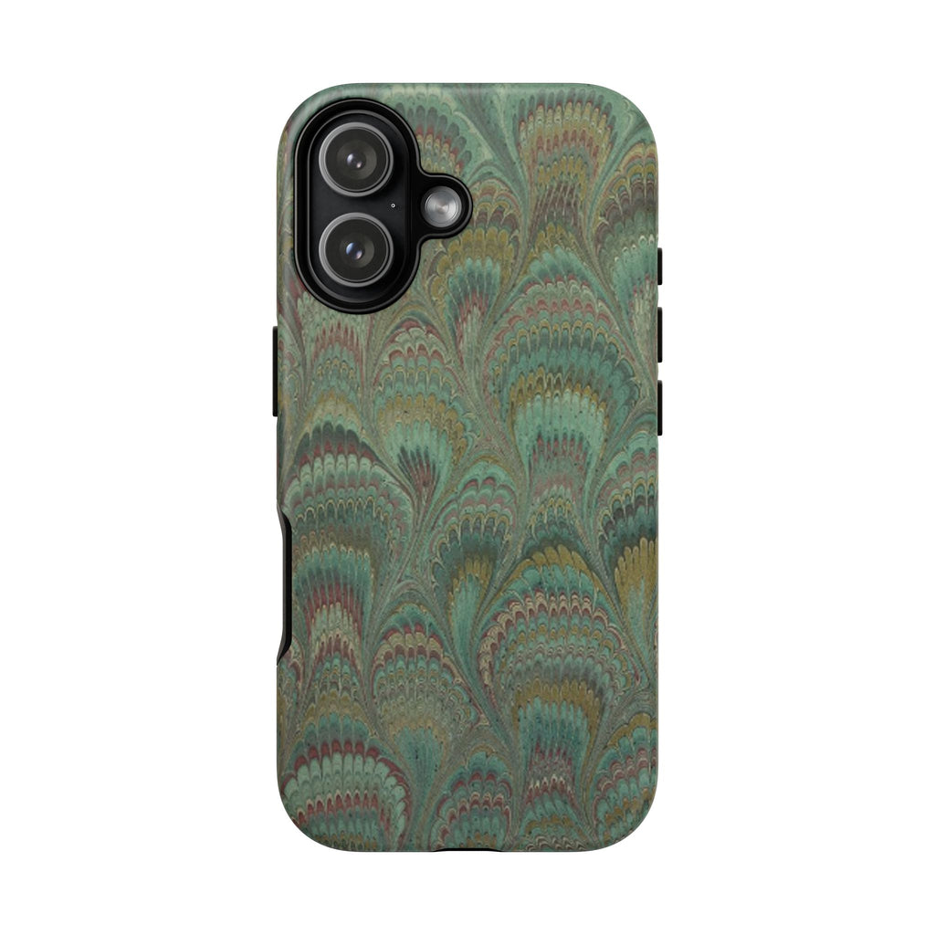 Marbled Peacock Durable Phone Case - Olive Green and Brown - Matte or Glossy
