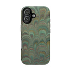 Marbled Peacock Durable Phone Case - Olive Green and Brown - Matte or Glossy