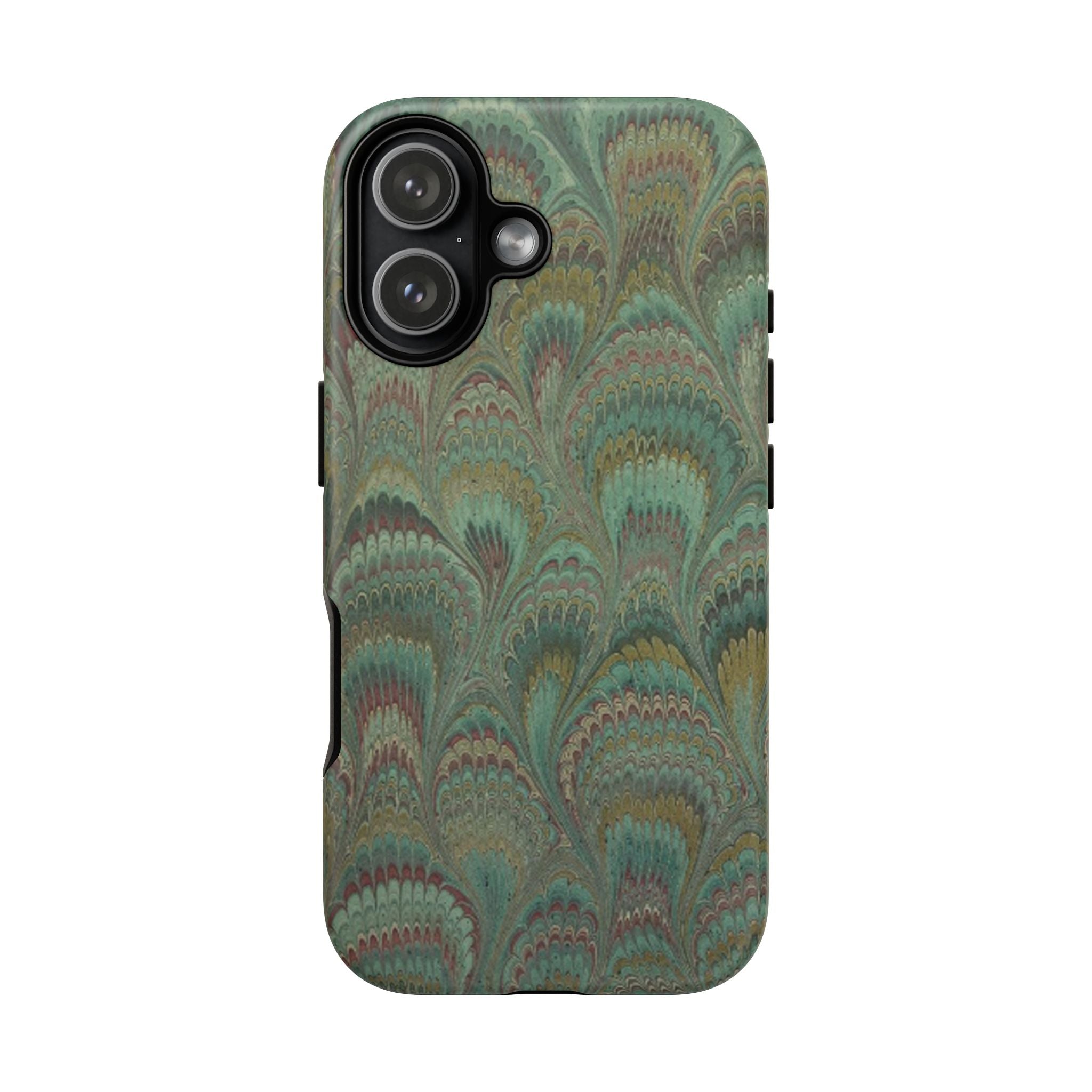 Marbled Peacock Durable Phone Case - Olive Green and Brown - Matte or Glossy