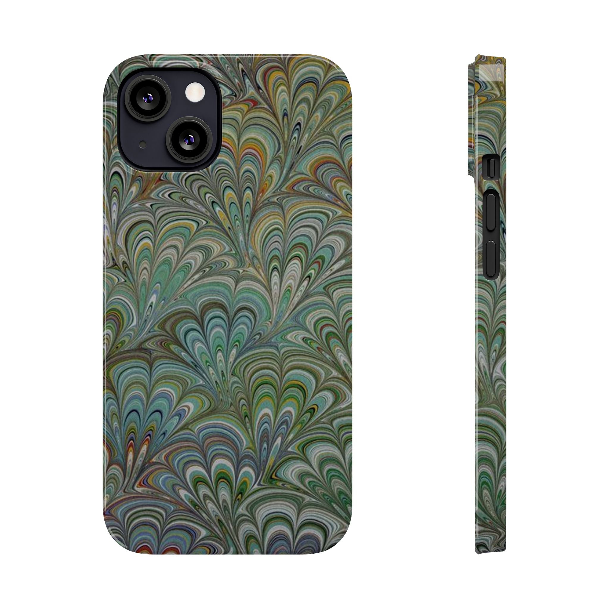 Deep Green Peacock Italian Marbled Design, Italy Feather Phone Case